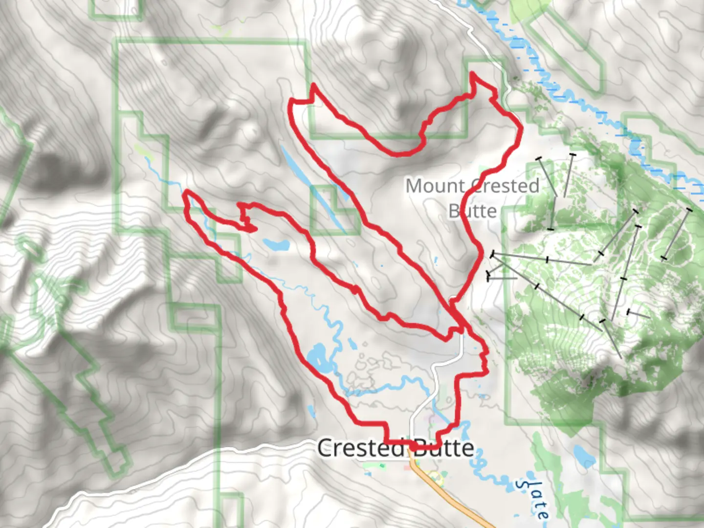 An image depicting the trail Mount Crested Butte via Washing Gulch Creek and Lupine 2 and its surrounding area.