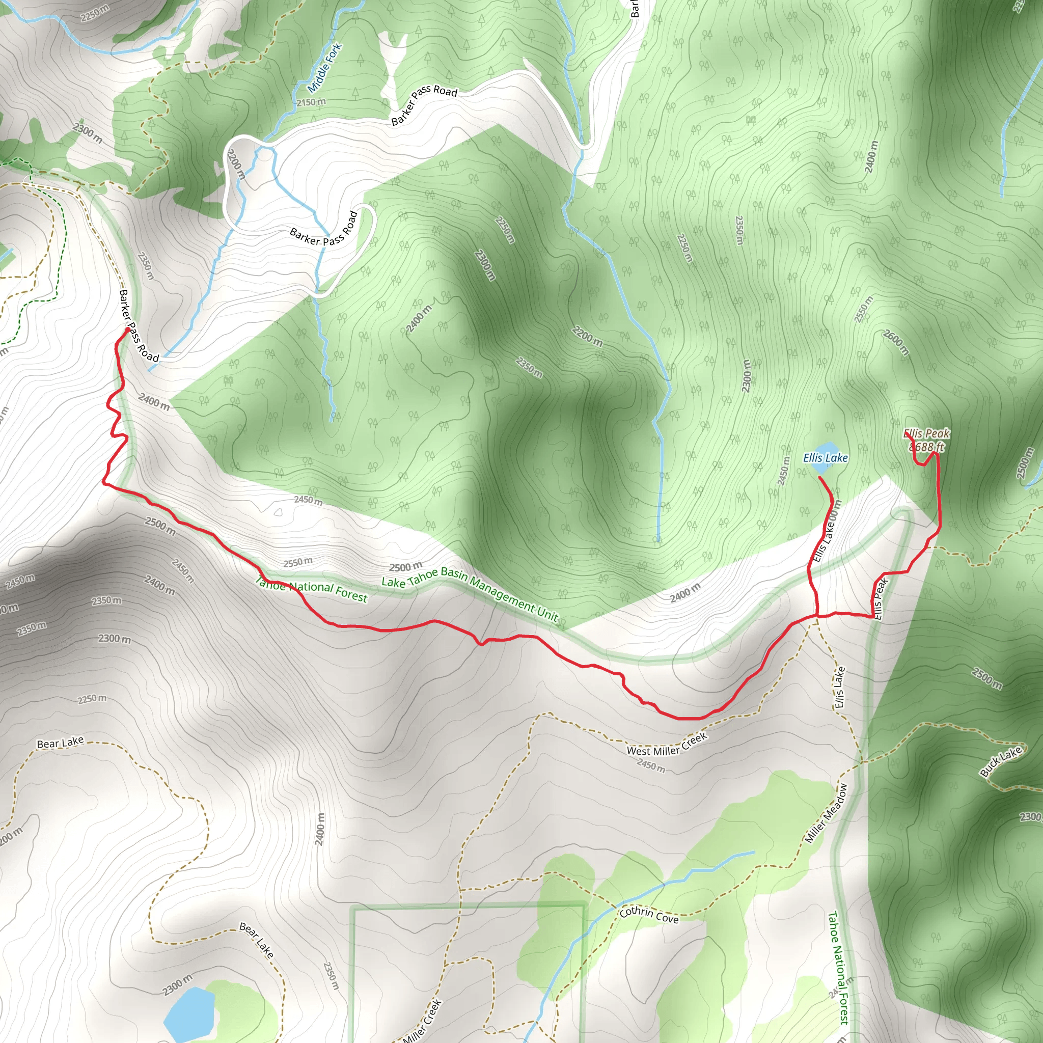 Ellis lake - Ellis Peak Trail mobile static map