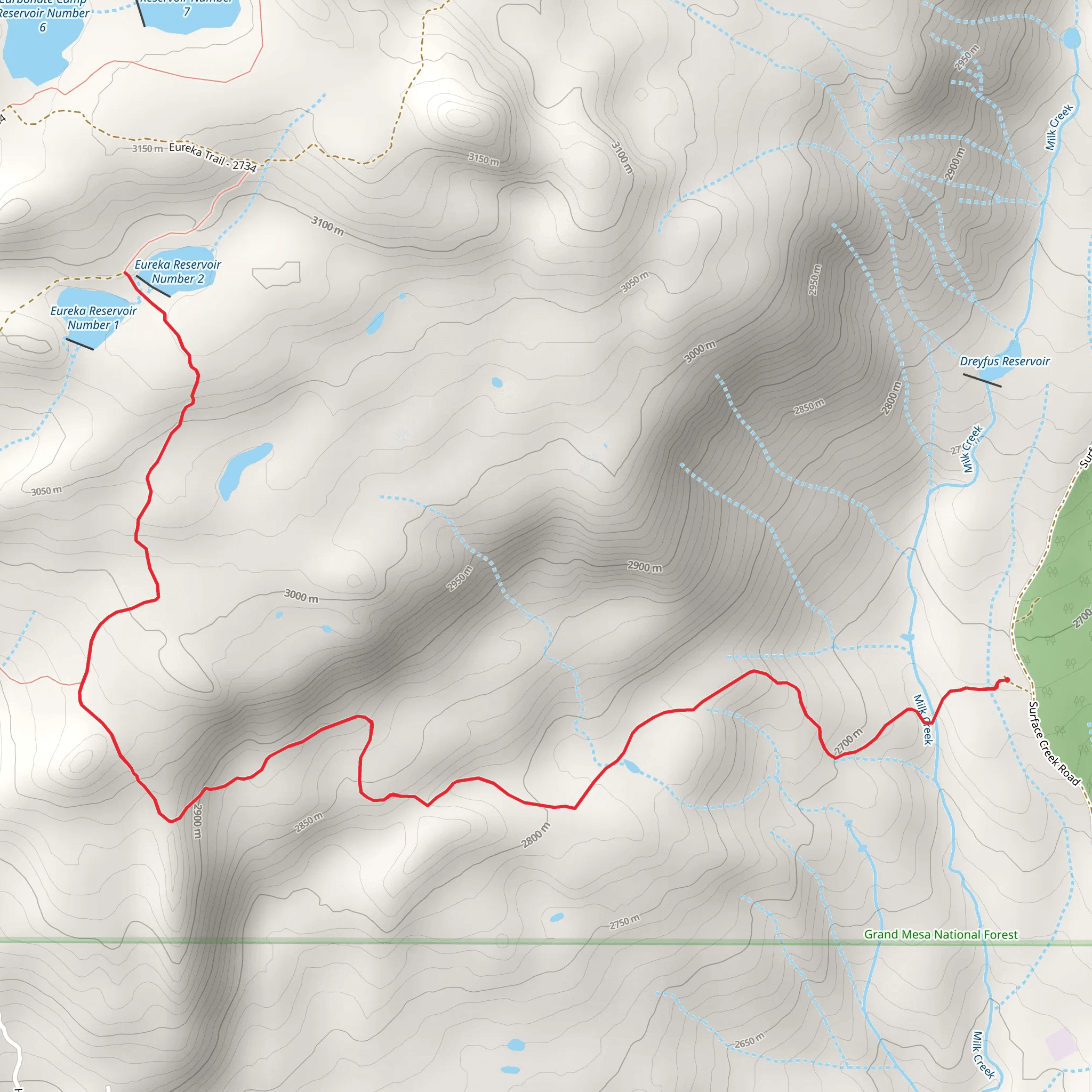Eureka Reservoir Number 1 and 2 via West Green Mountain Trail mobile static map
