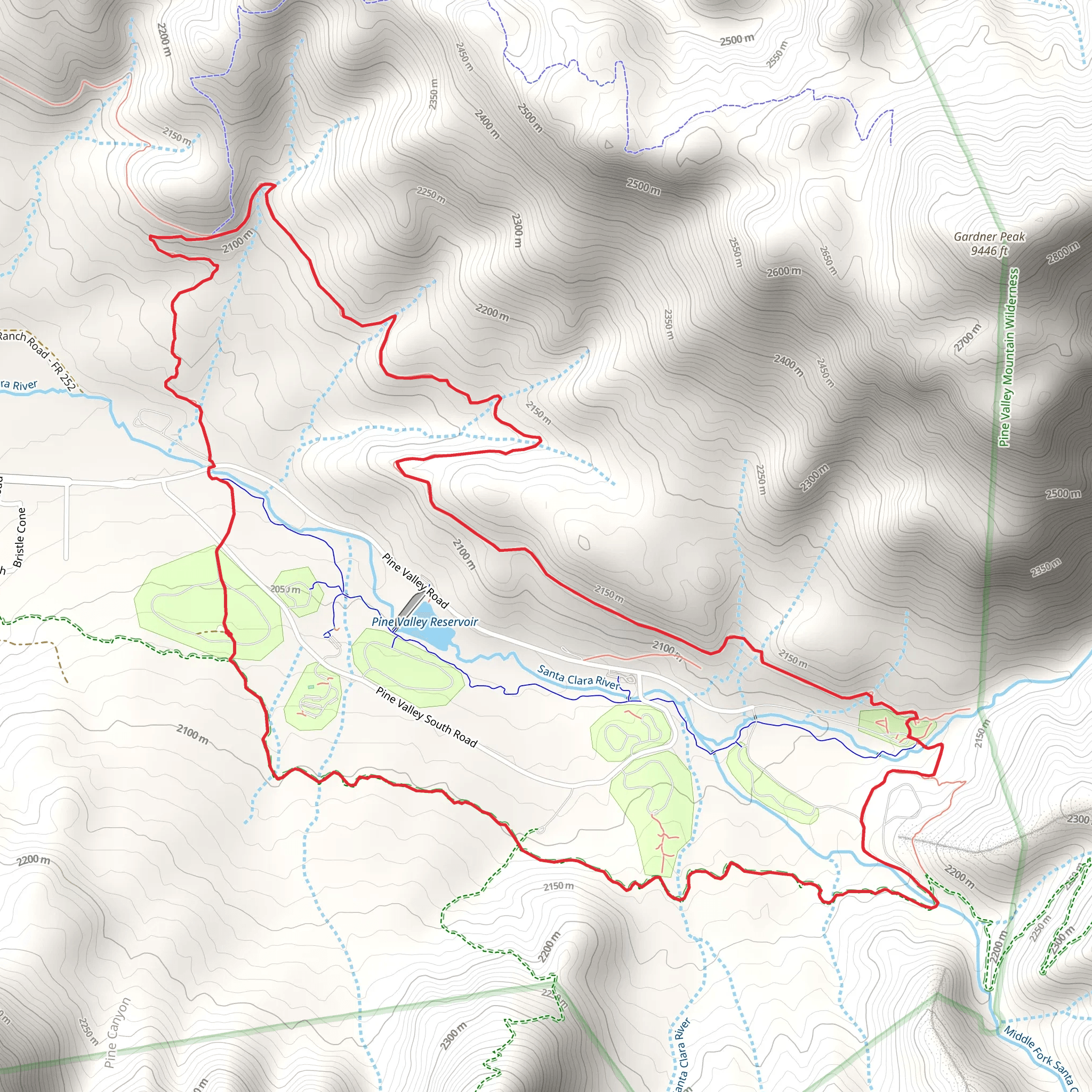 Gardner Peak Trail and Pine Valley Canal Trail mobile static map