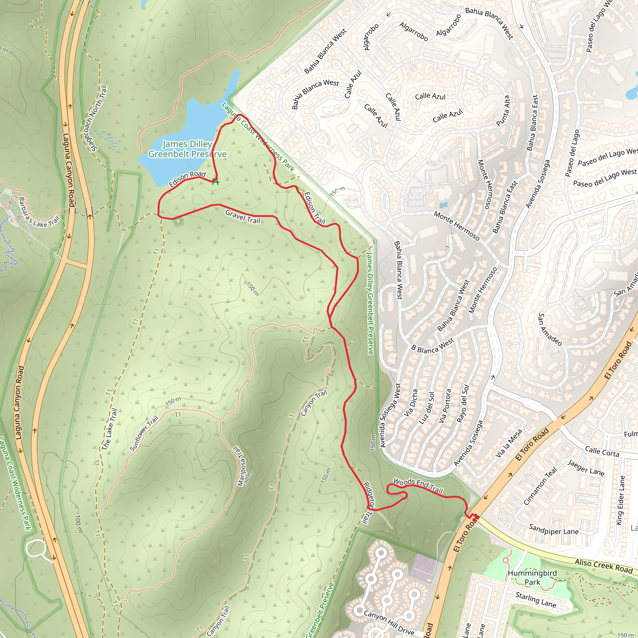 Barbara's Lake via Edison Road and Ridgetop Trail mobile static map