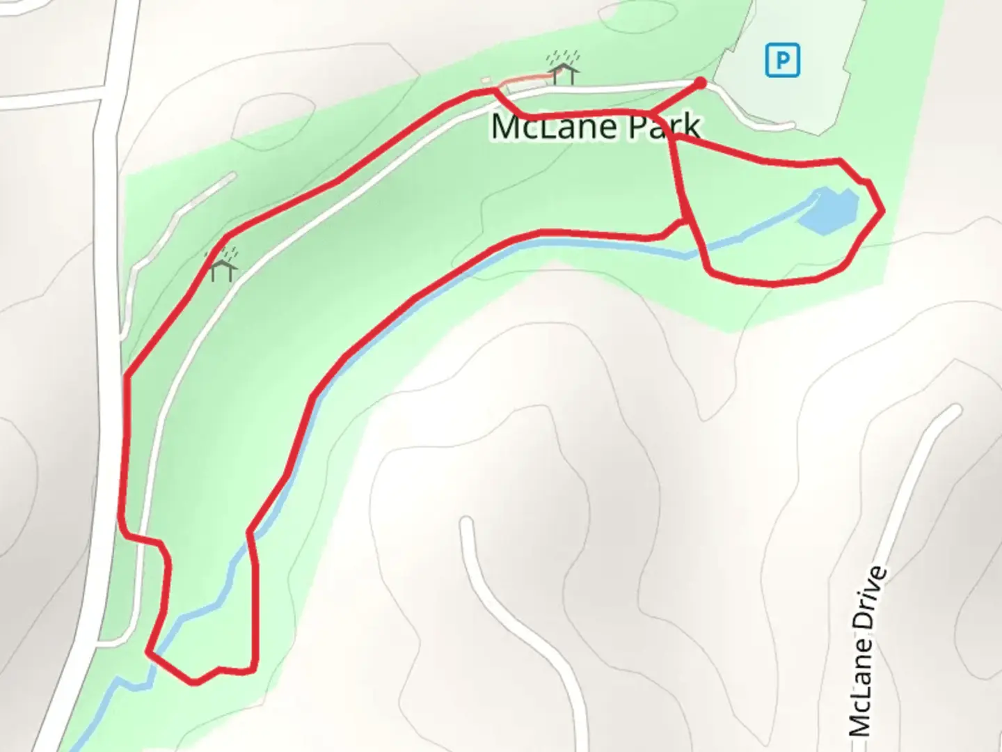 An image depicting the trail McLane Park Loop and its surrounding area.