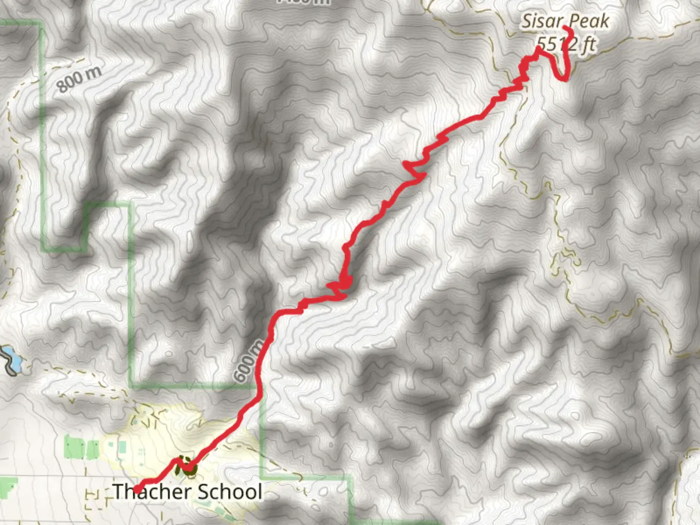An image depicting the trail Sisar Peak via Horn Canyon Trail and its surrounding area.