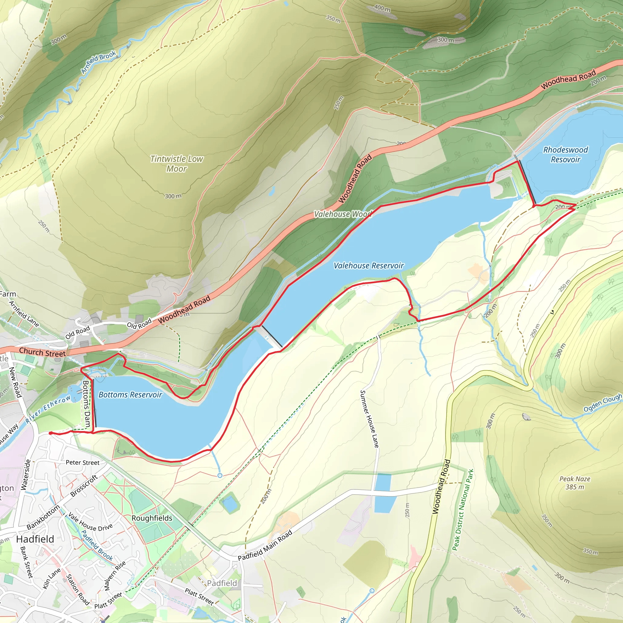 Valehouse Reservoir and Bottom Reservoir Loop mobile static map
