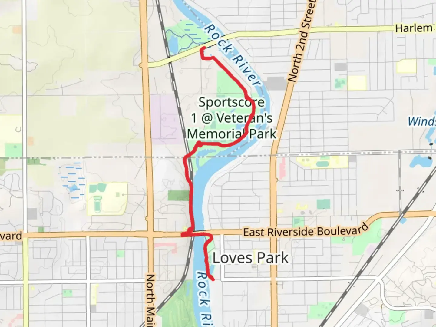 An image depicting the trail Rock River Recreation Path Out and Back and its surrounding area.
