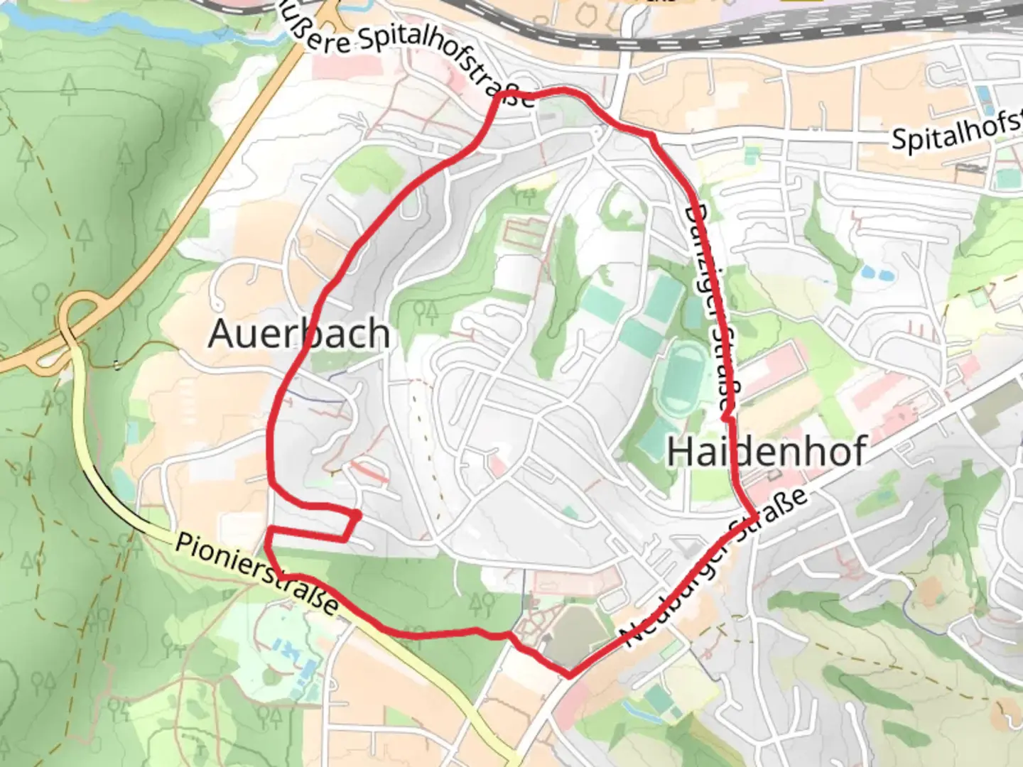 An image depicting the trail Haidenhof Loop - Auerbach and its surrounding area.