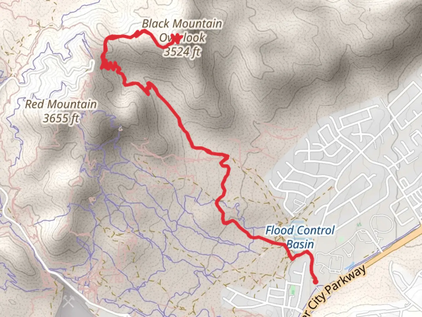An image depicting the trail Black Mountain Overlook - River Mountain Trail and its surrounding area.