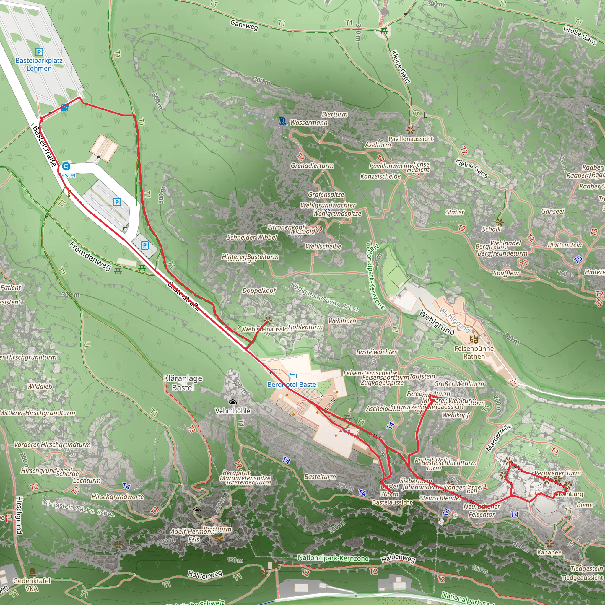 Verlorener Turm and Bastei via Basteir Rundweg mobile static map