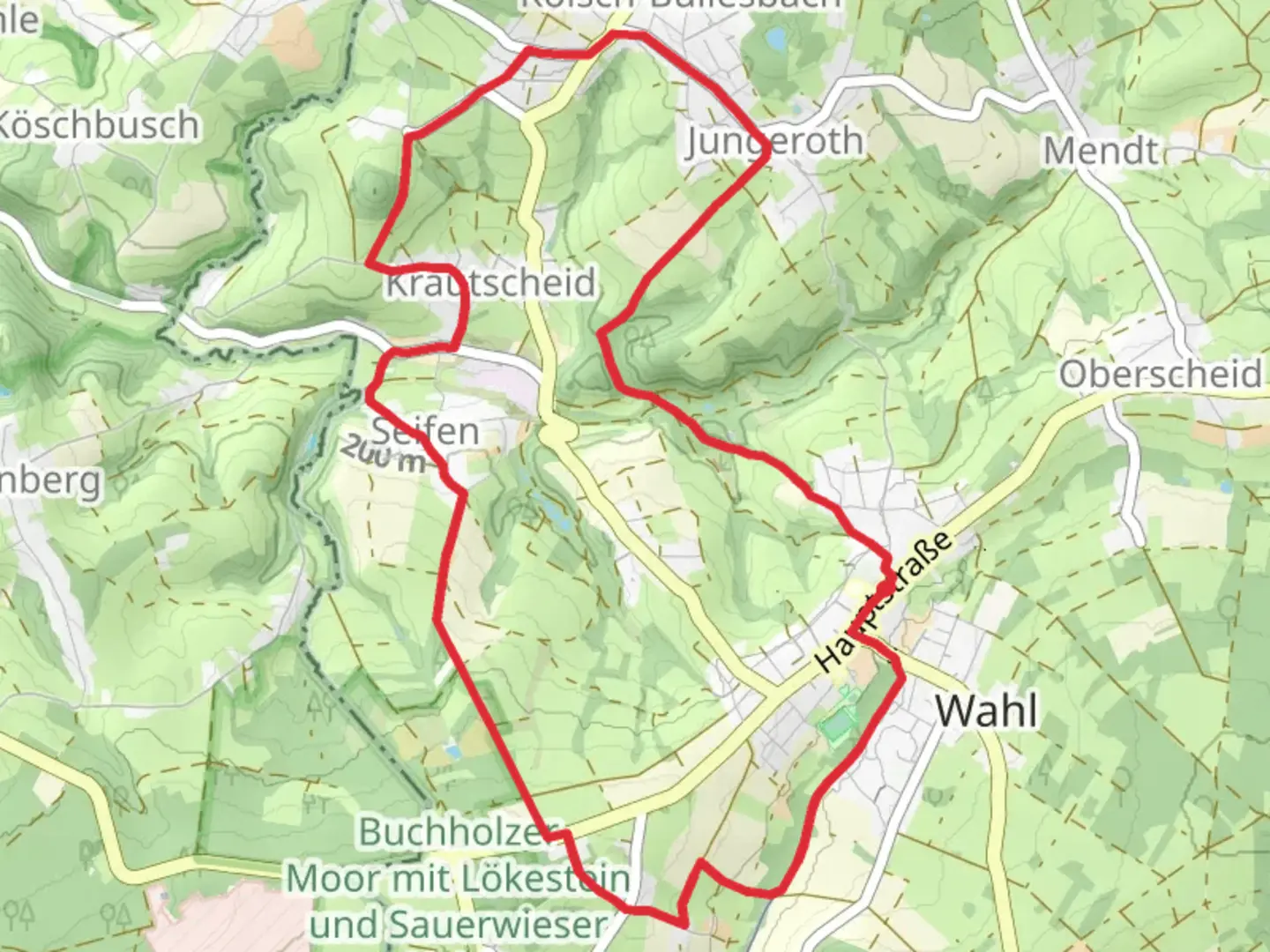 An image depicting the trail Dreiherrensteinweg and Silberbergweg and its surrounding area.