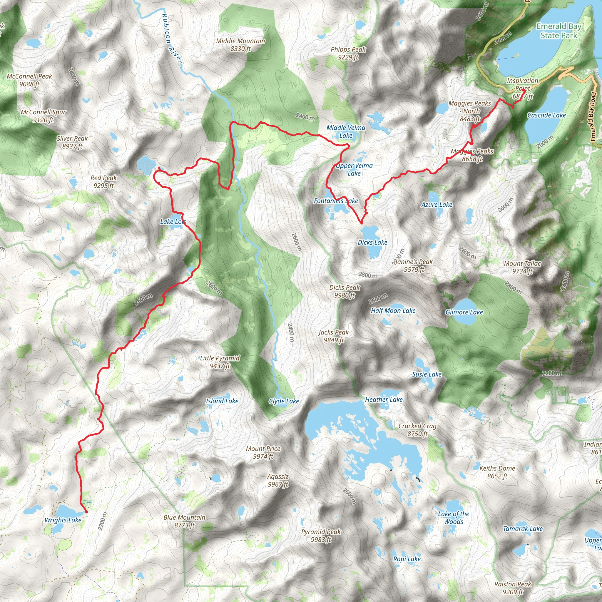 Wrights Lake, Rockbound Pass, Dicks Lake and Bayview Trail mobile static map