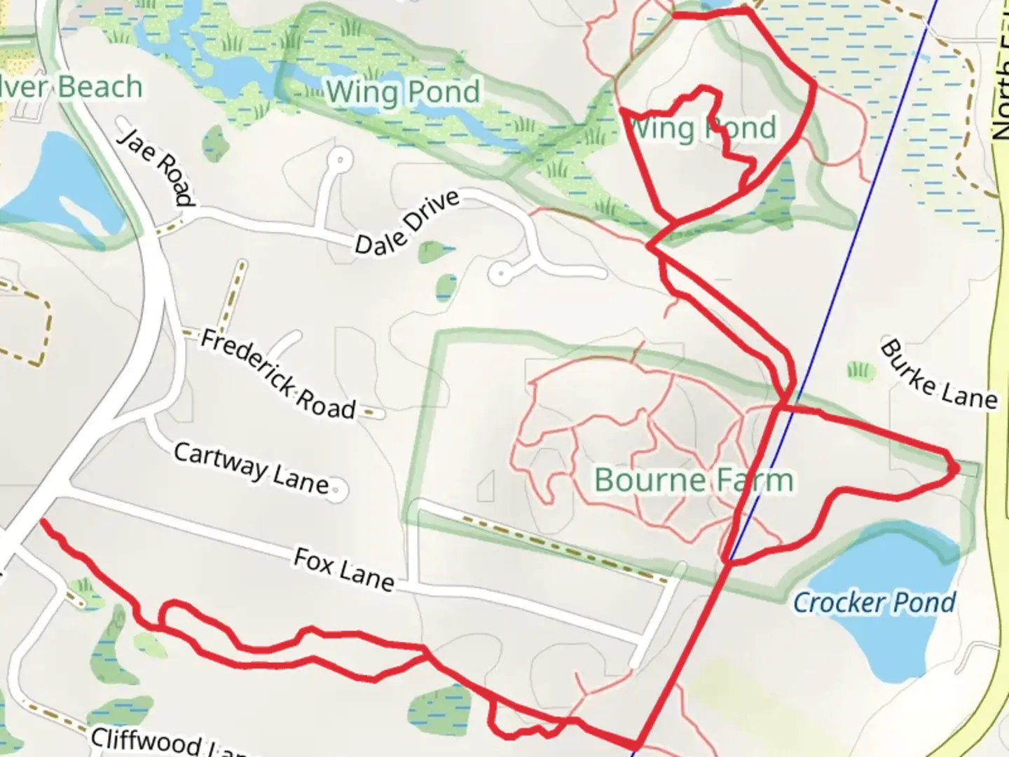 An image depicting the trail Crocker Pond - Wings Pond Loop and its surrounding area.