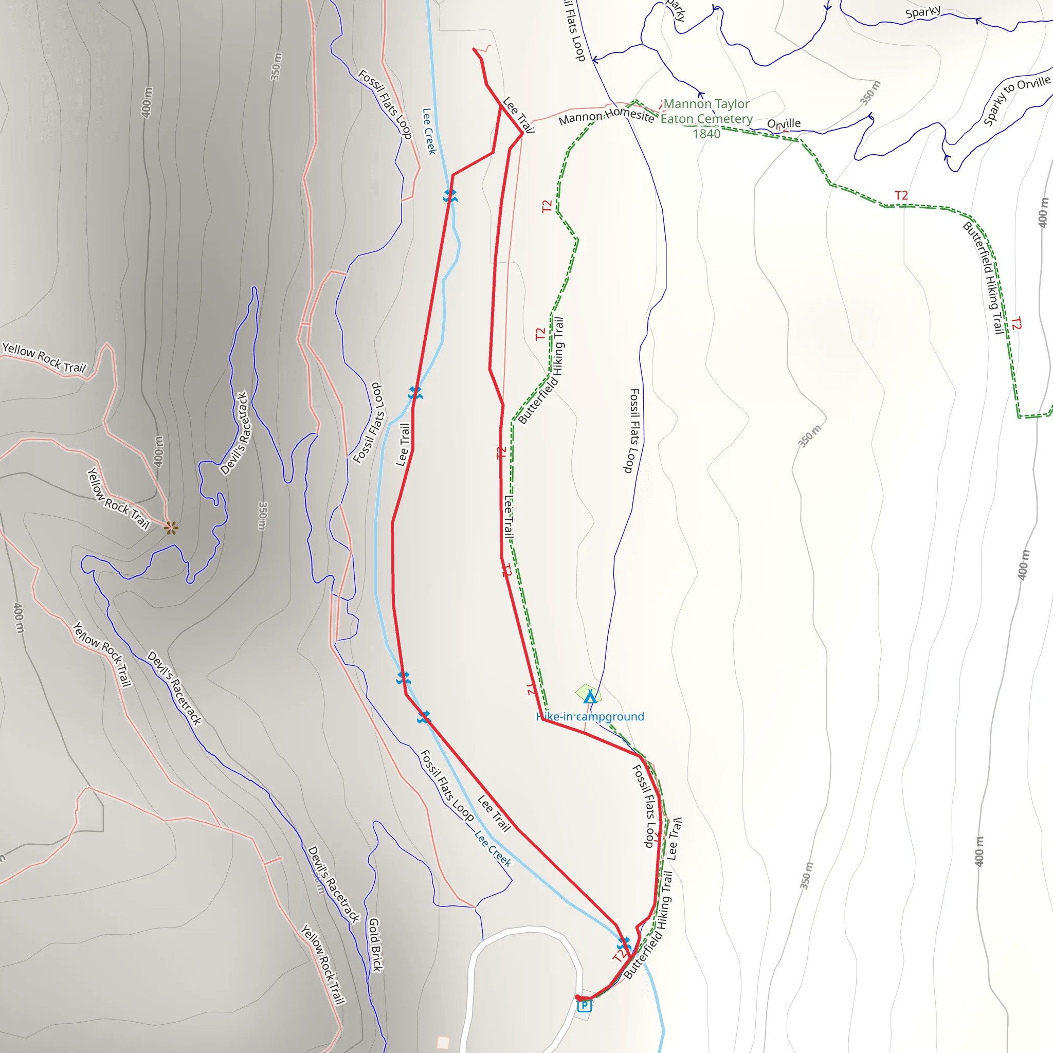 Lee Trail and Fossil Flats Loop mobile static map