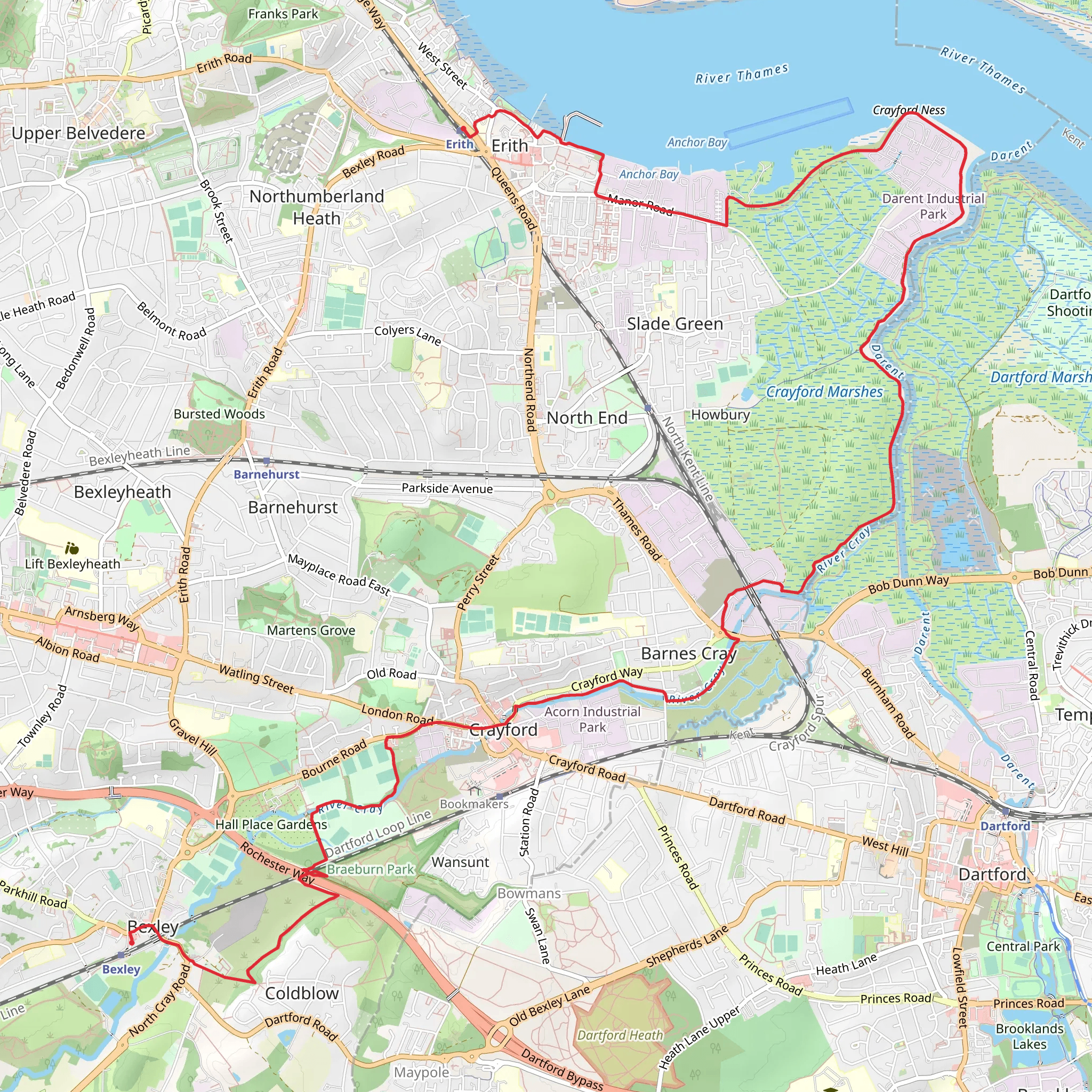 Erith to Bexley Walk mobile static map
