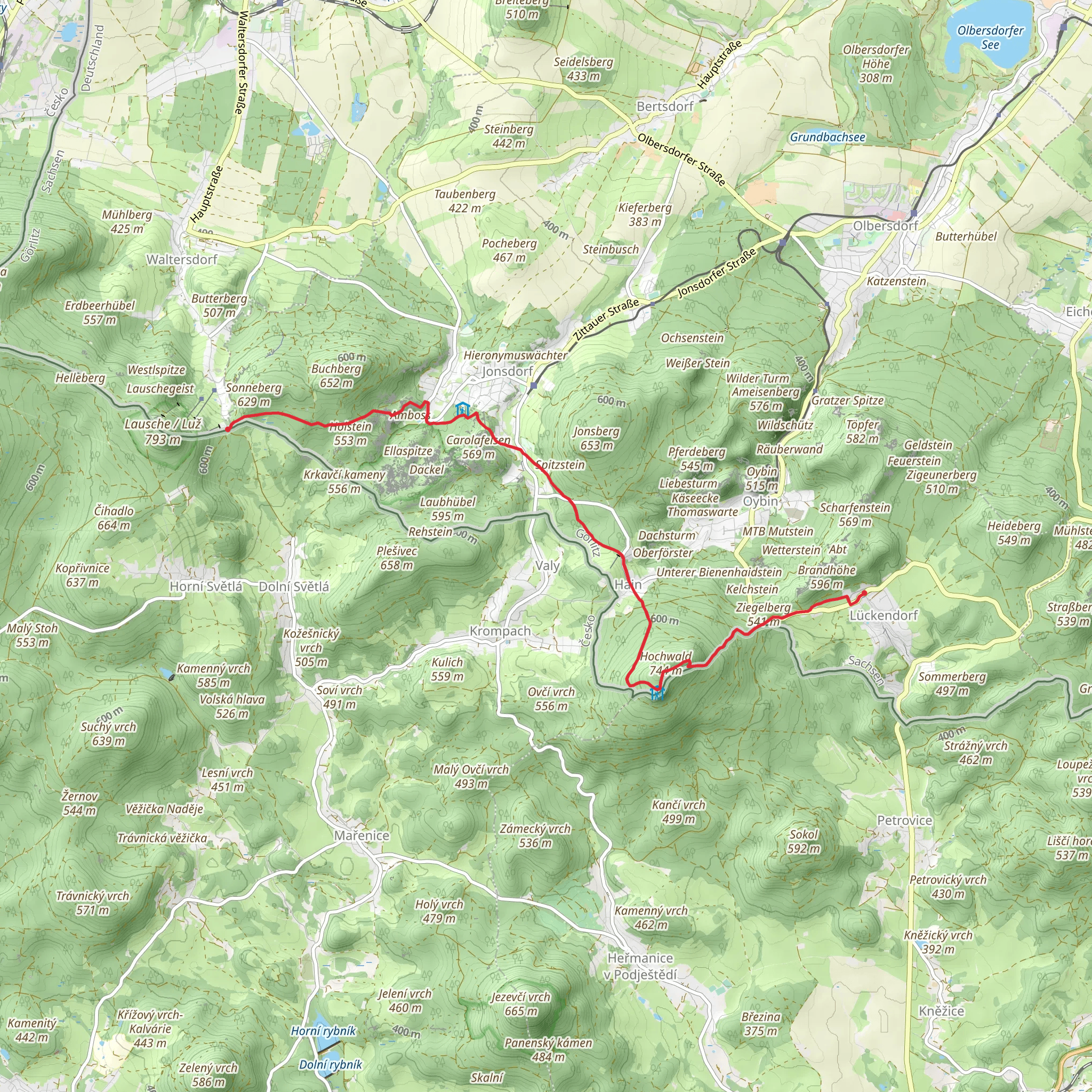 Sonnenberg to Moenchs Kanzel Via Czechia and Jonsdorf Ringweg mobile static map
