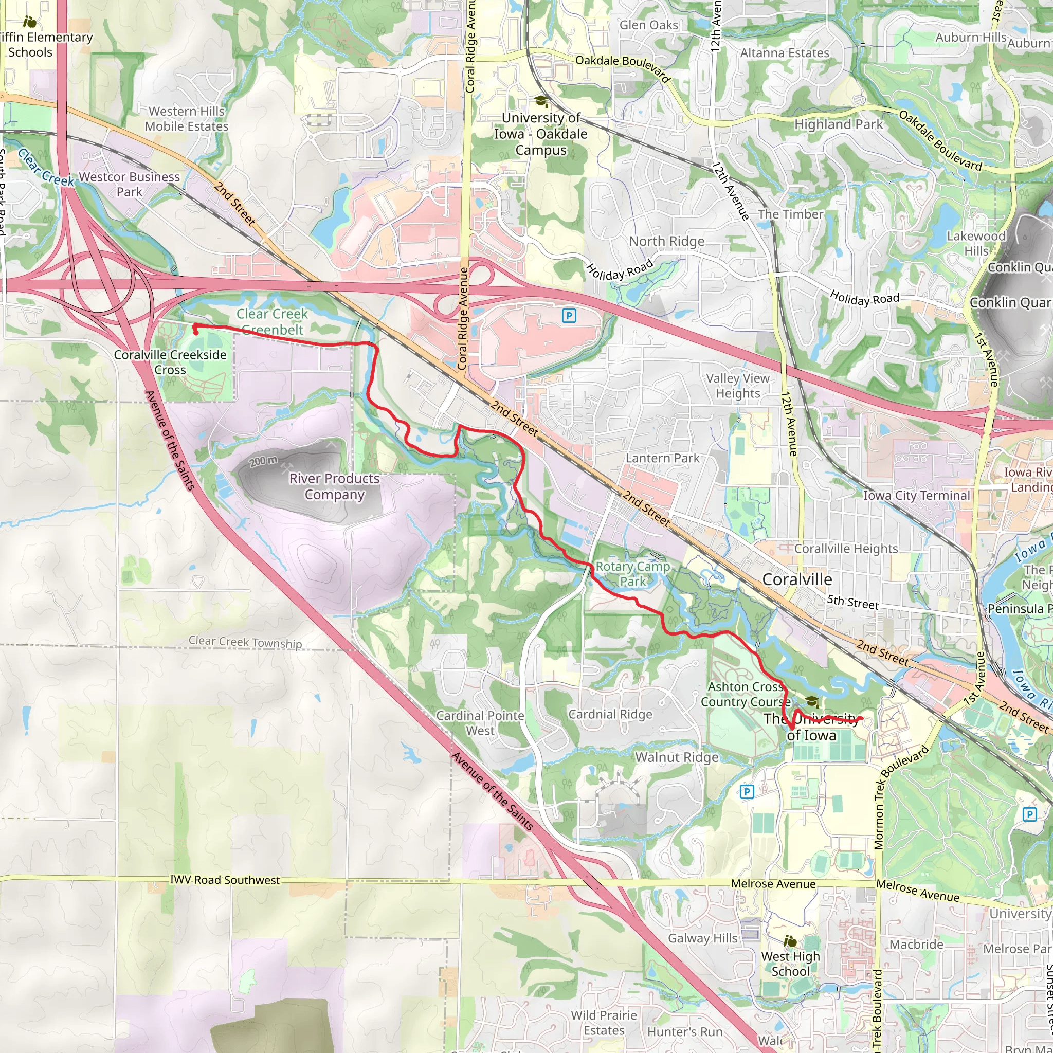 Clear Creek Trail - Coralville Creekside Cross mobile static map