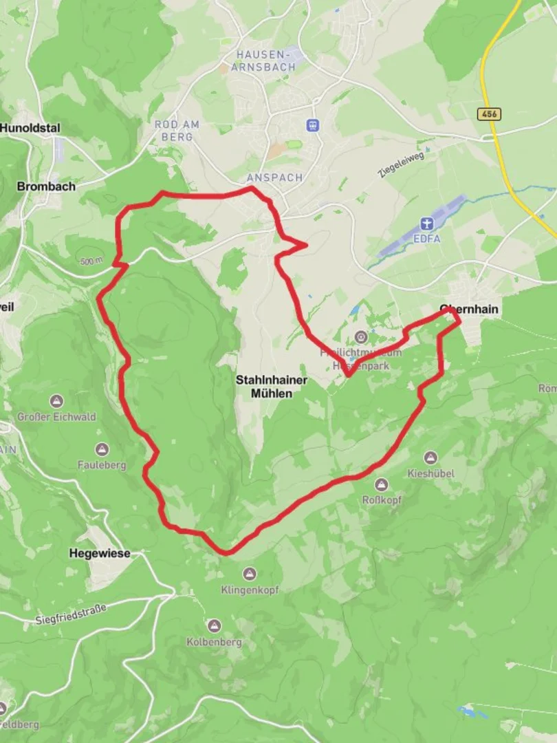 An image depicting the trail Obernhain Loop and its surrounding area.