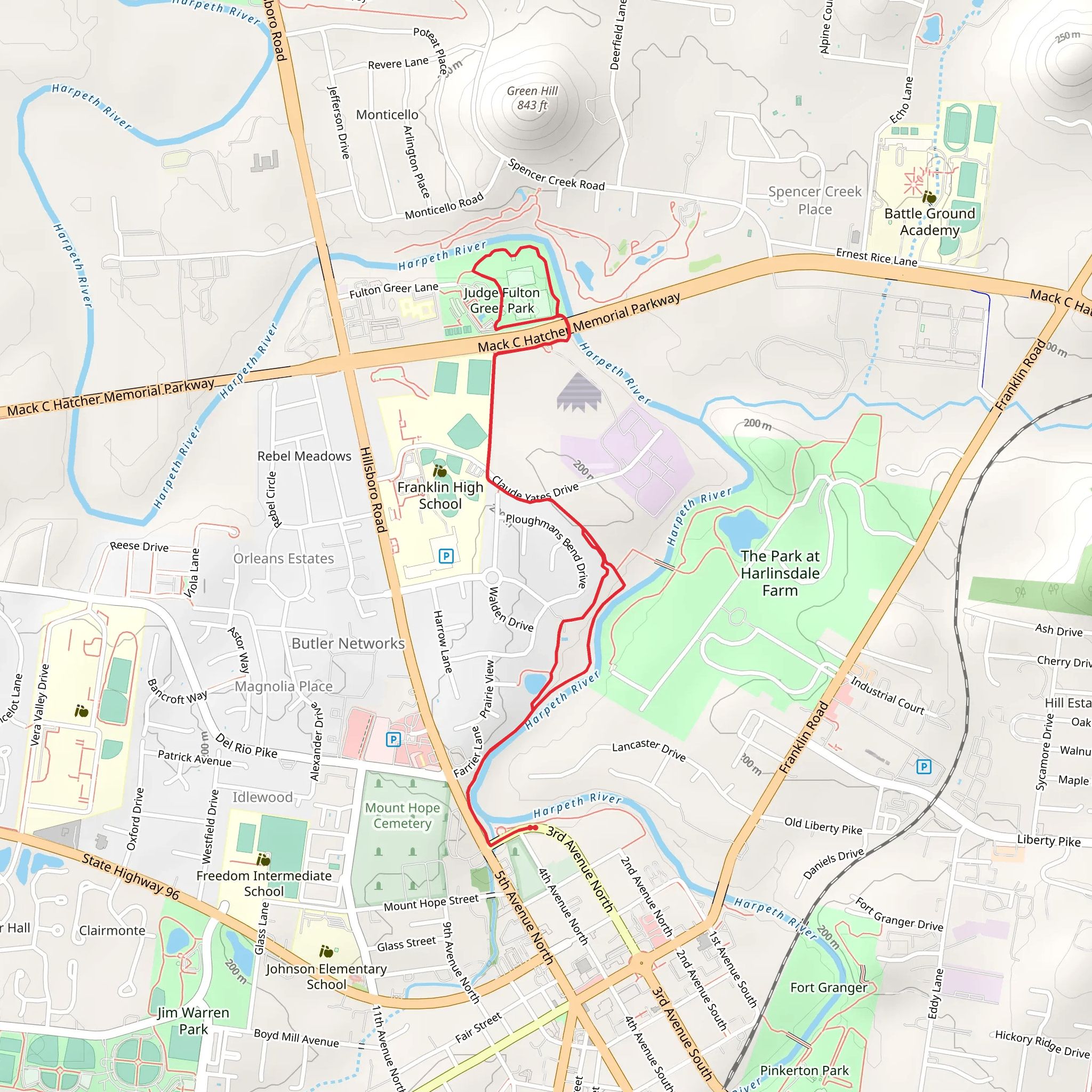 Harpeth River and Judge Fulton Green Park mobile static map
