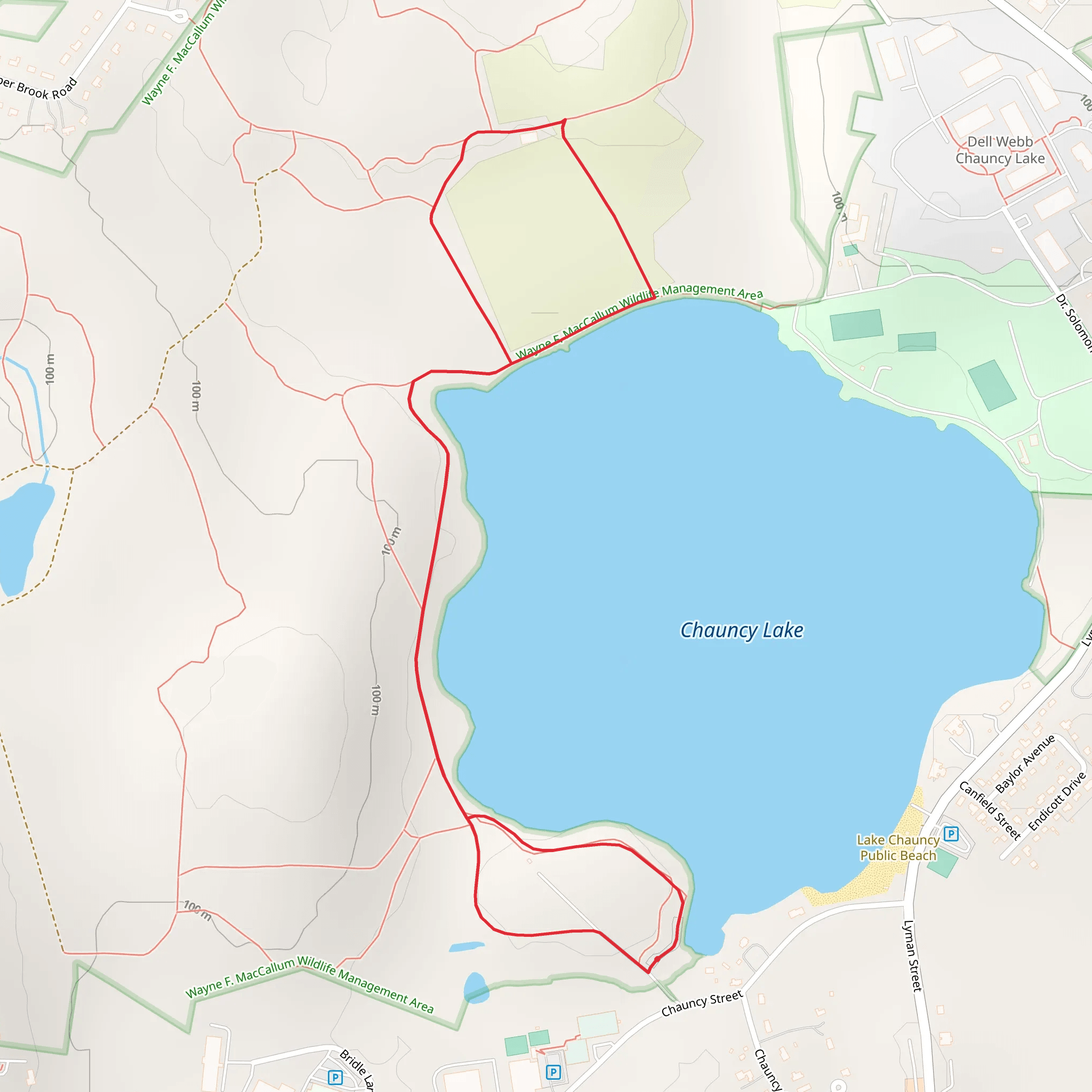 Walk along Chauncy Lake mobile static map