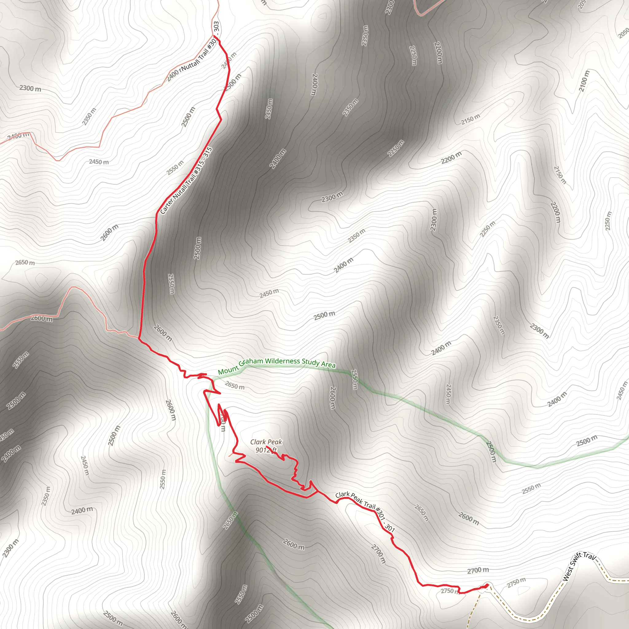 Clark Peak and Carter Nutall Trail mobile static map