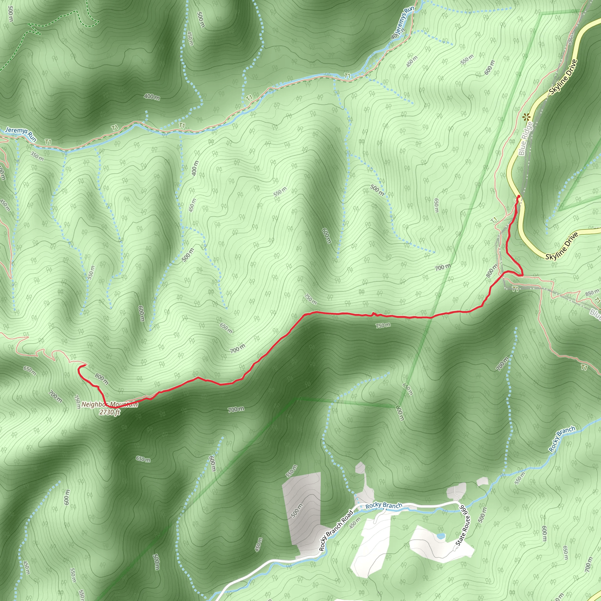 Neighbor Mountain Trail from Skyline Road mobile static map