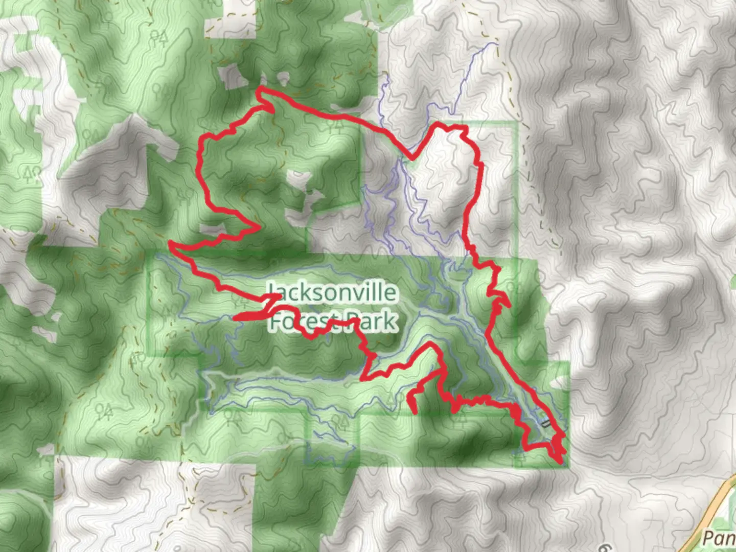 An image depicting the trail Ol' Miners Trail, Twin Peaks Trail and Rattlesnake Trail and its surrounding area.
