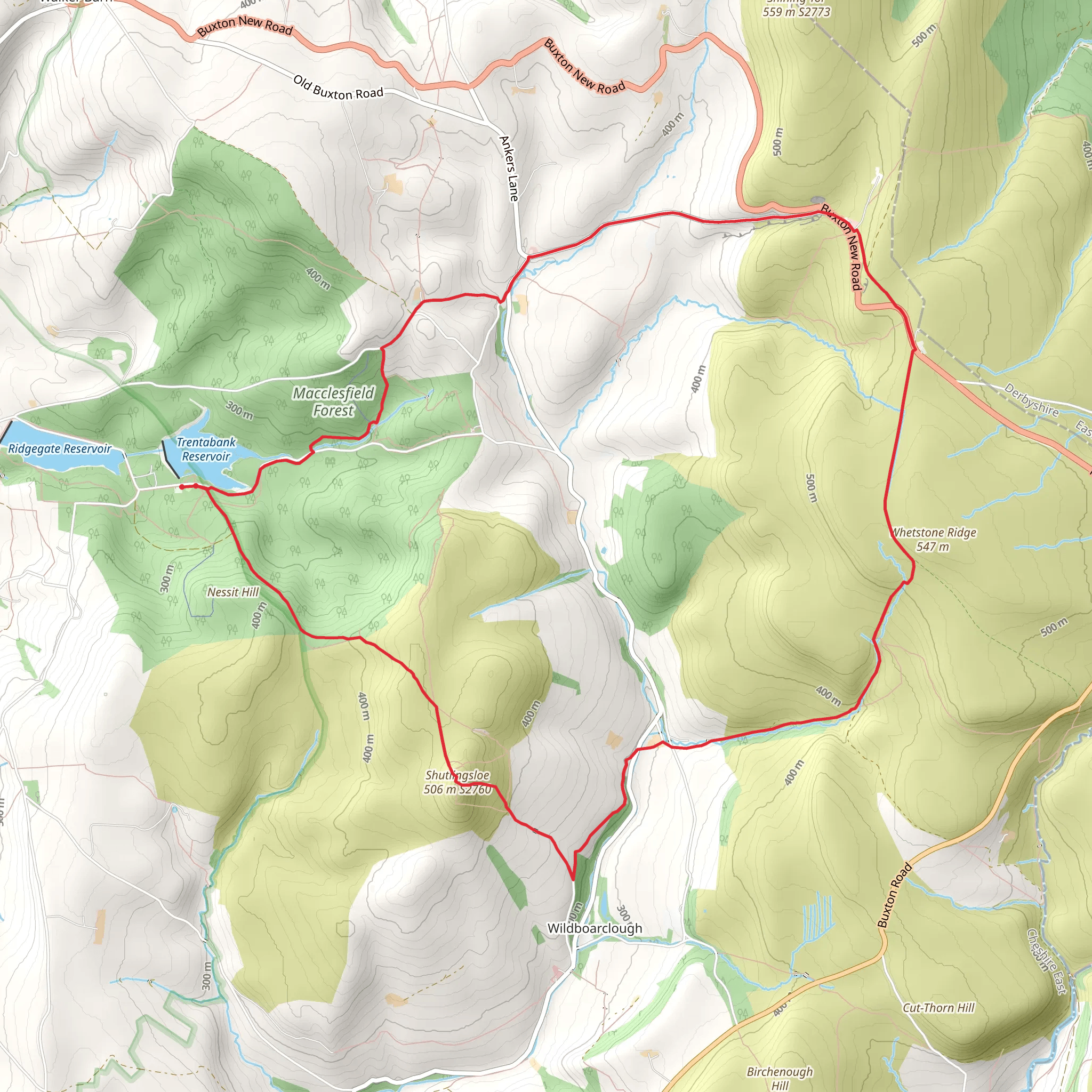 Shutlingsloe - Cat and Fiddle and Macclesfield Forest mobile static map