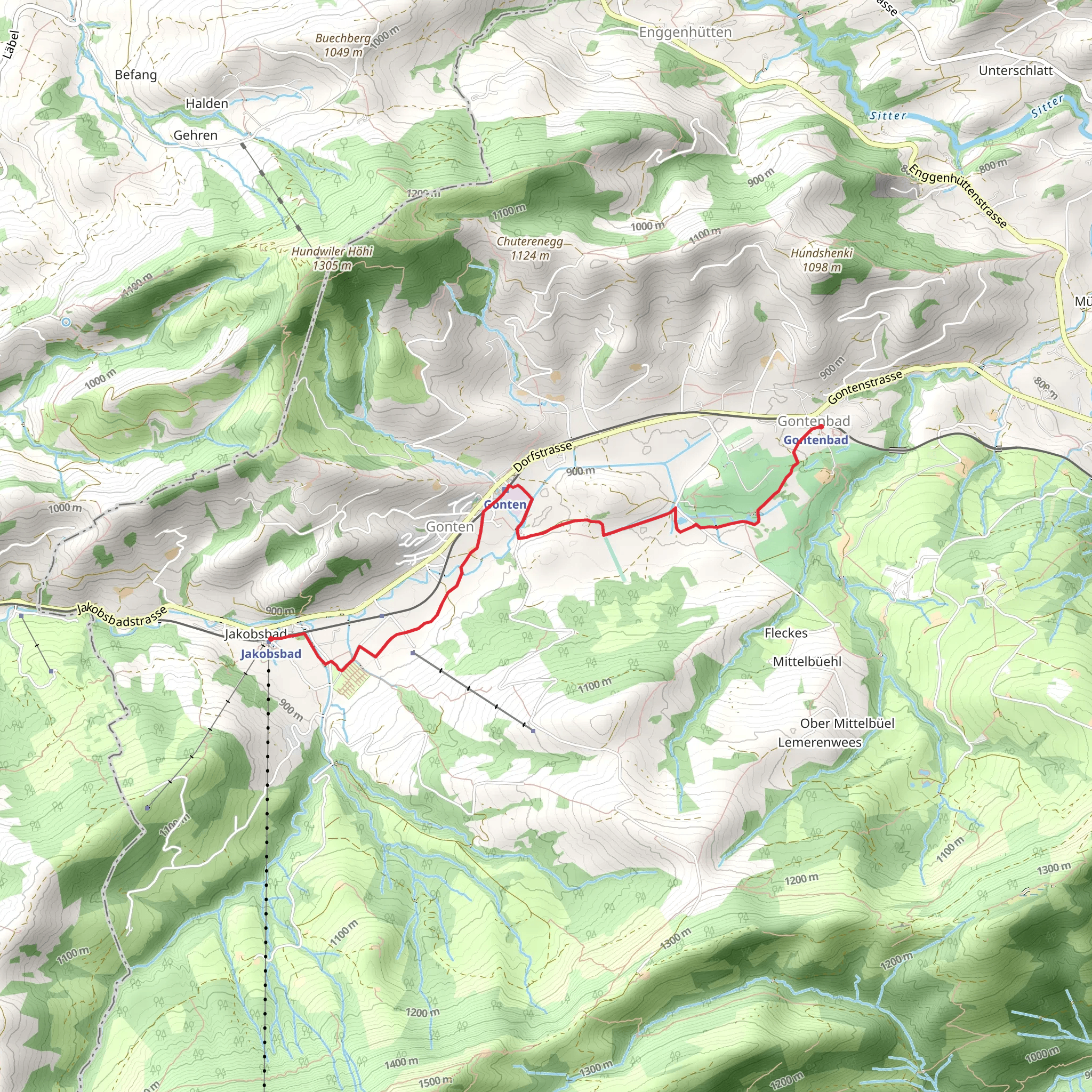Gontenbad to Jakobsbad mobile static map