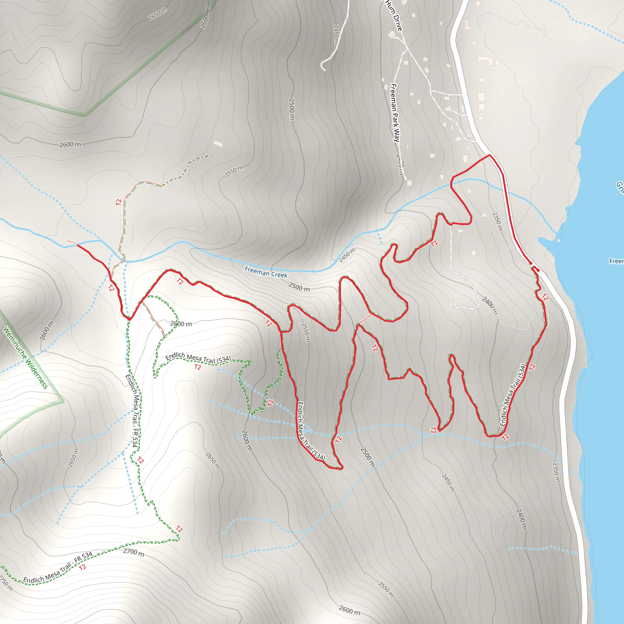 Endlich Mesa Trail and Freeman Park Loop Trail mobile static map