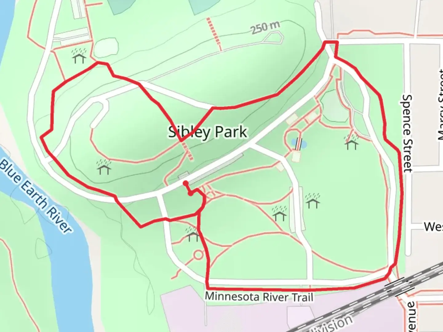 An image depicting the trail Sibley Park Loop and its surrounding area.