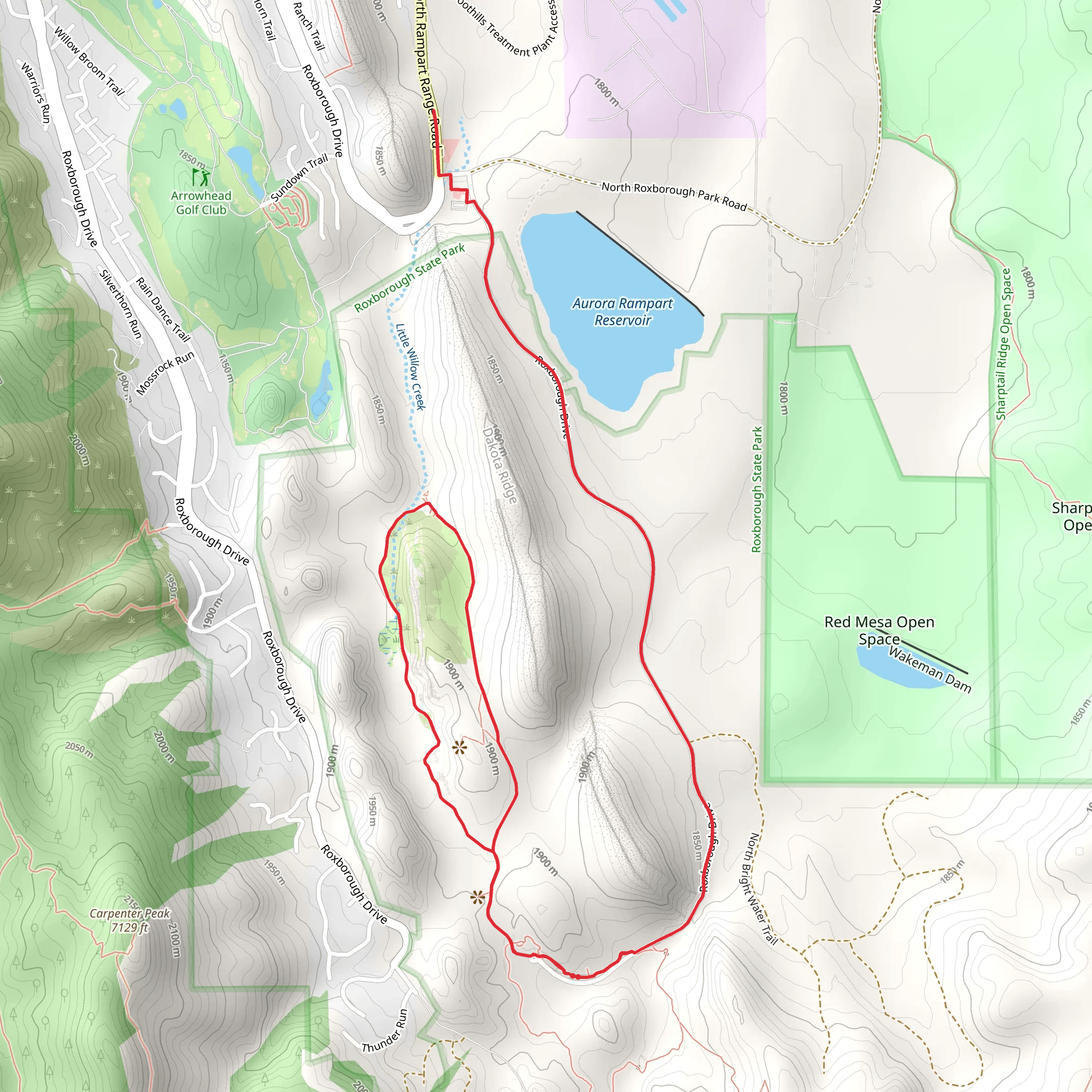 Roxborough Drive and Fountain Valley Loop Trail mobile static map