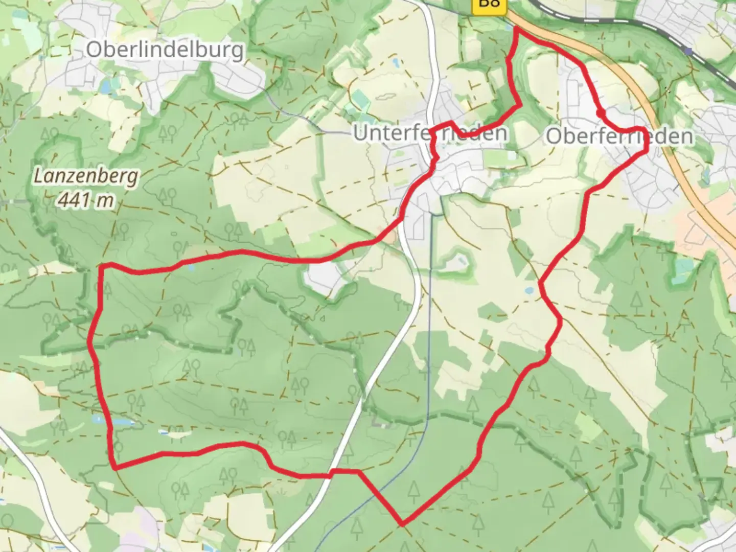 An image depicting the trail Oberferrrieden Loop and its surrounding area.