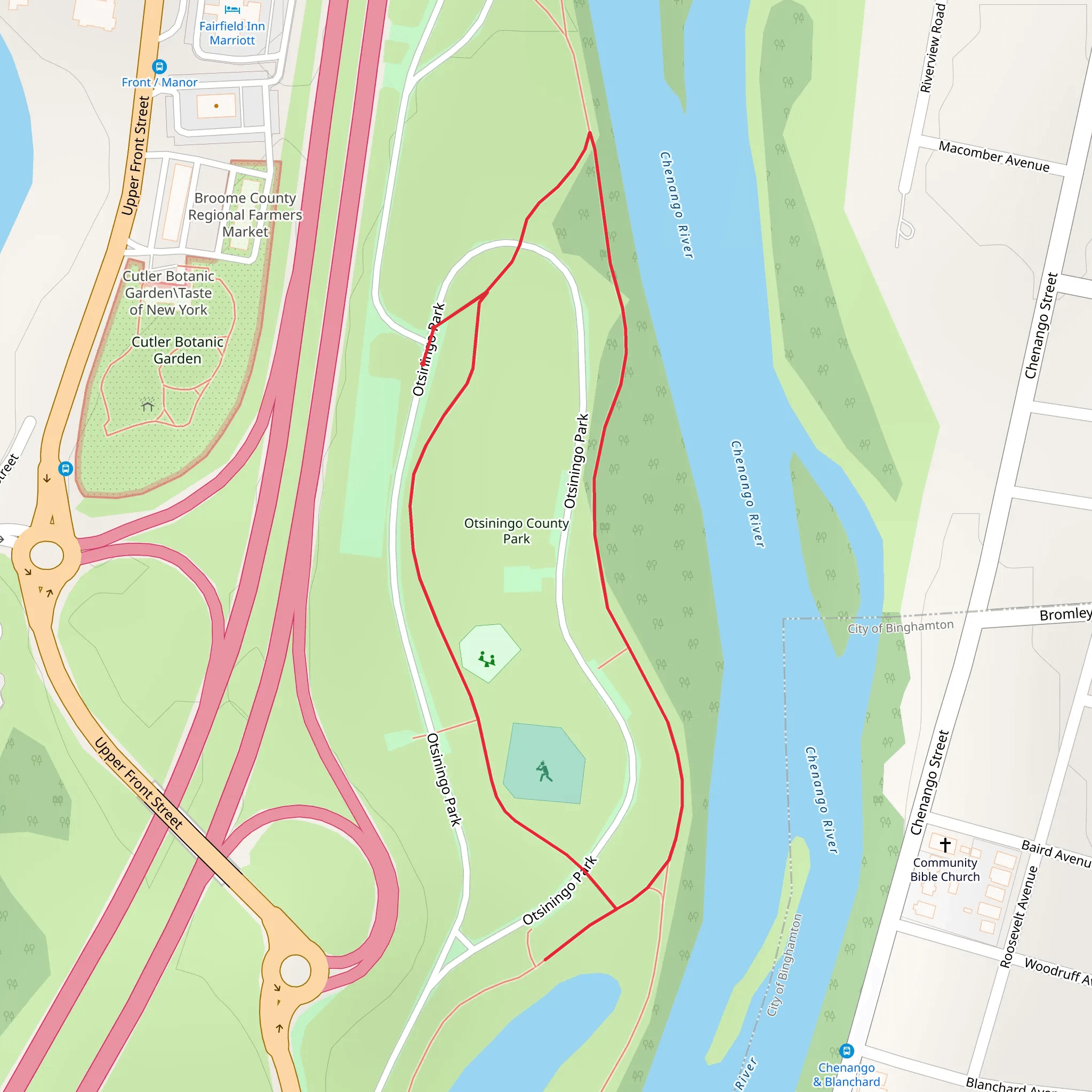 Otsiningo Park Loop via Otsiningo River mobile static map