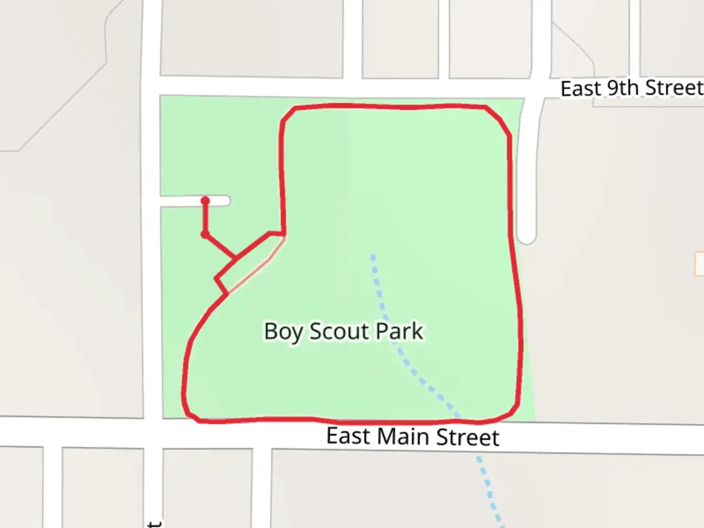 An image depicting the trail Boy Scout Park Loop and its surrounding area.