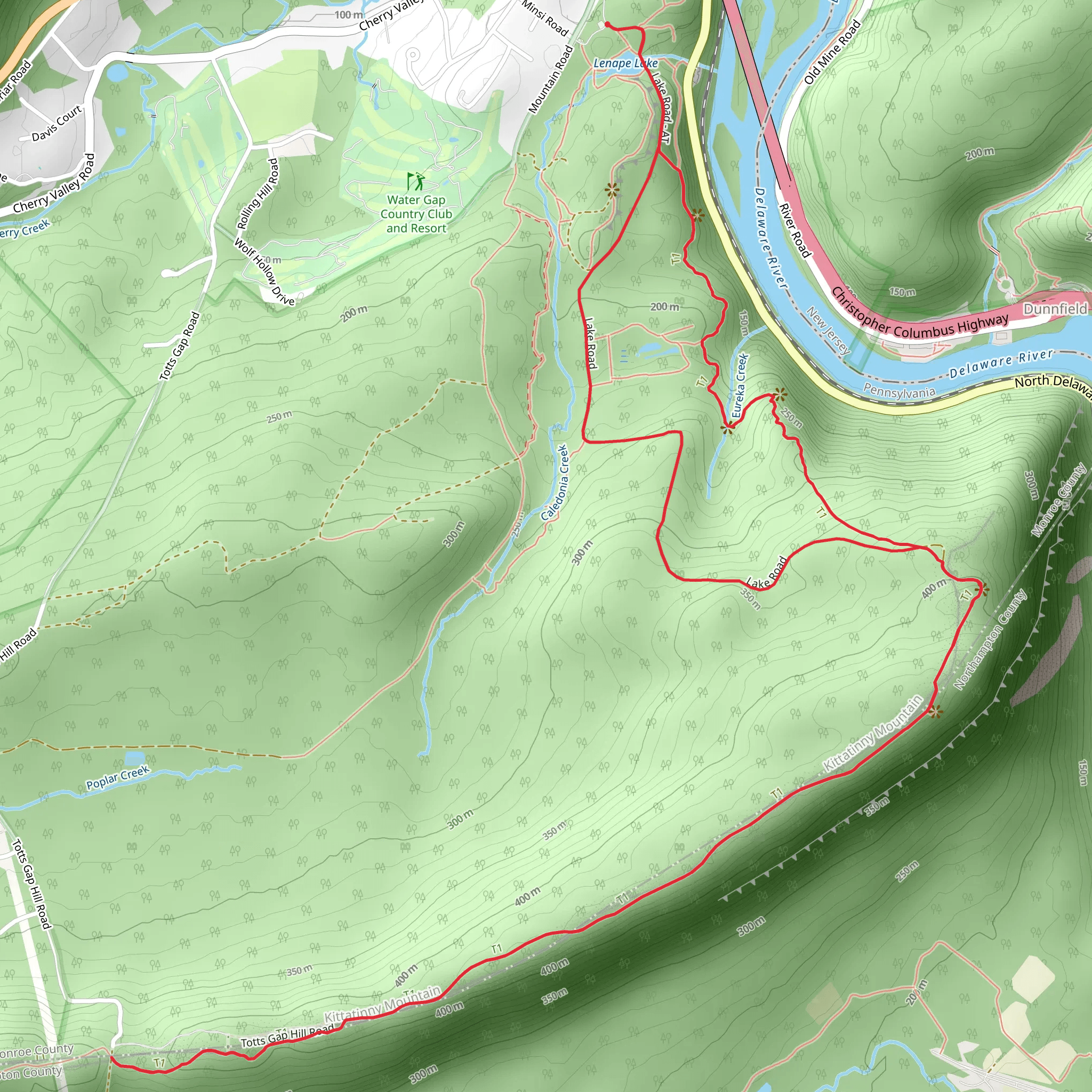 Mount Minsi to Totts Gap Trail via Lenape Lake mobile static map
