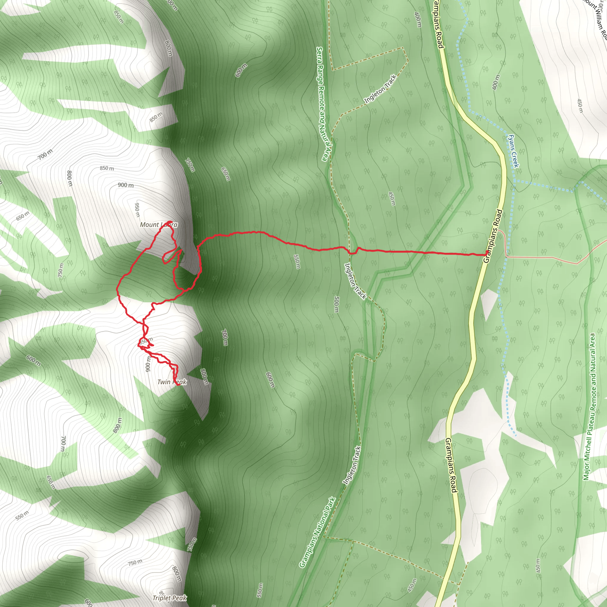 Mount Lubra and Twin Peak Trail mobile static map