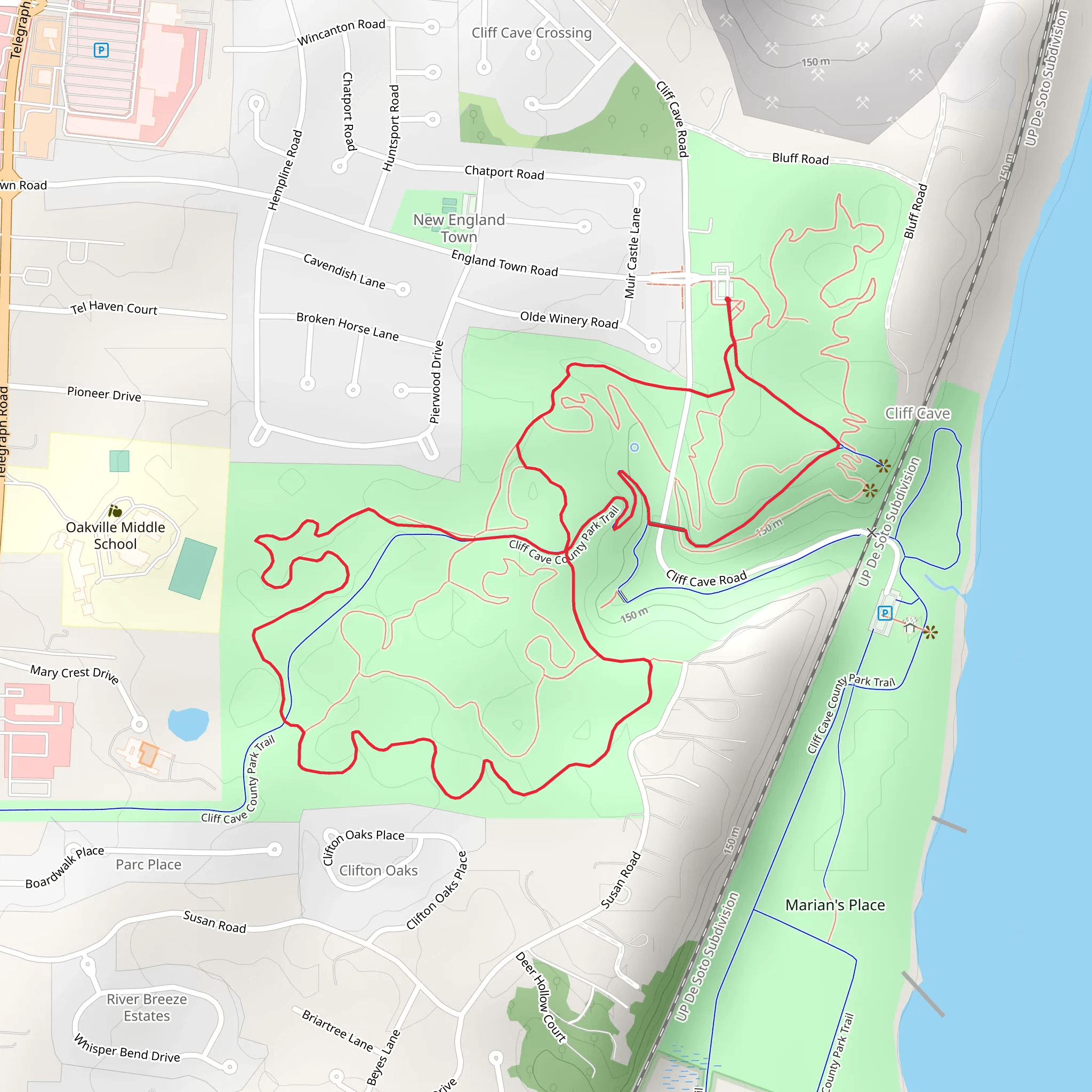 Loop around Cliff Cave Road mobile static map