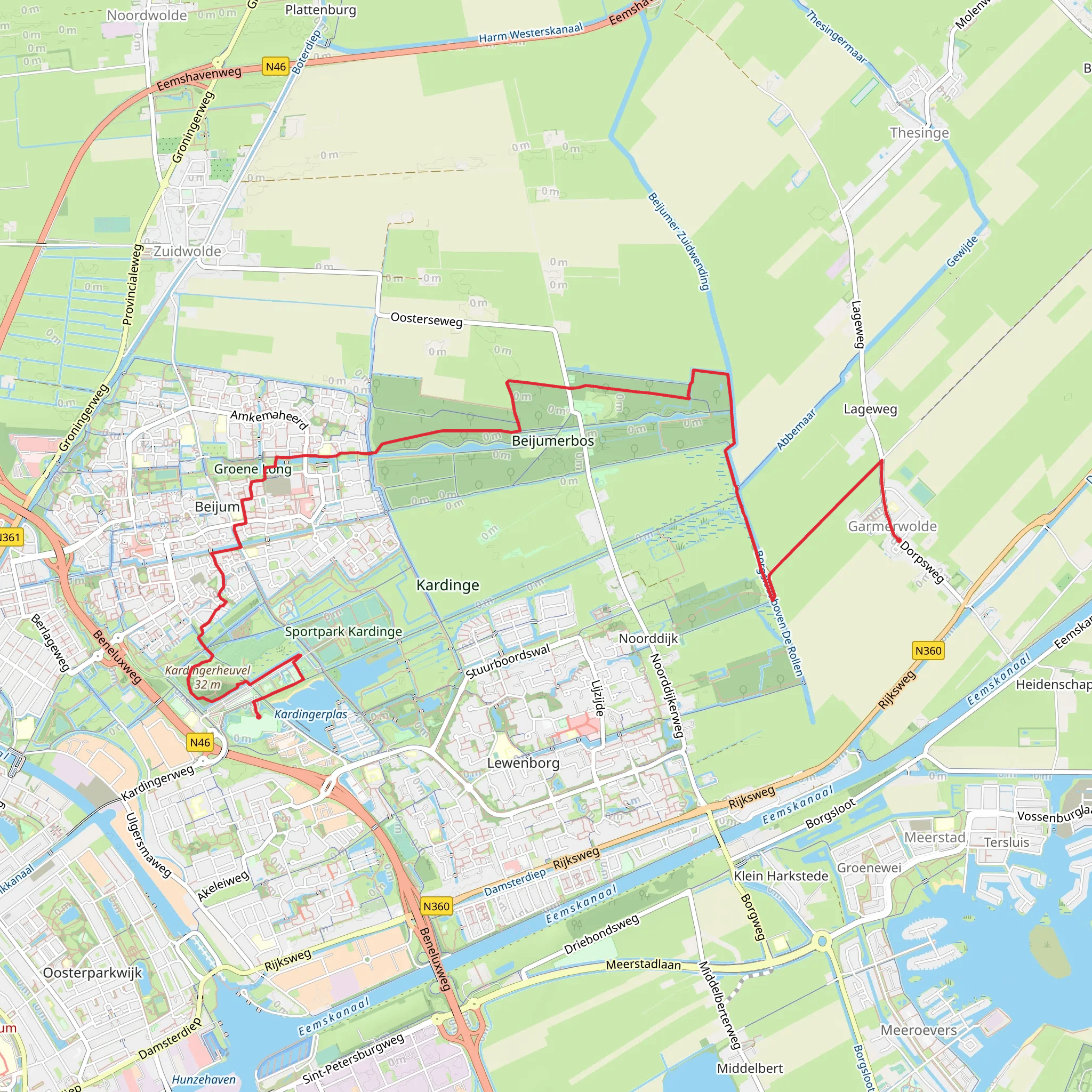 Garmerwolde to Sportcentrum Kardinge via Stads Weg and Garsthuizermaar mobile static map