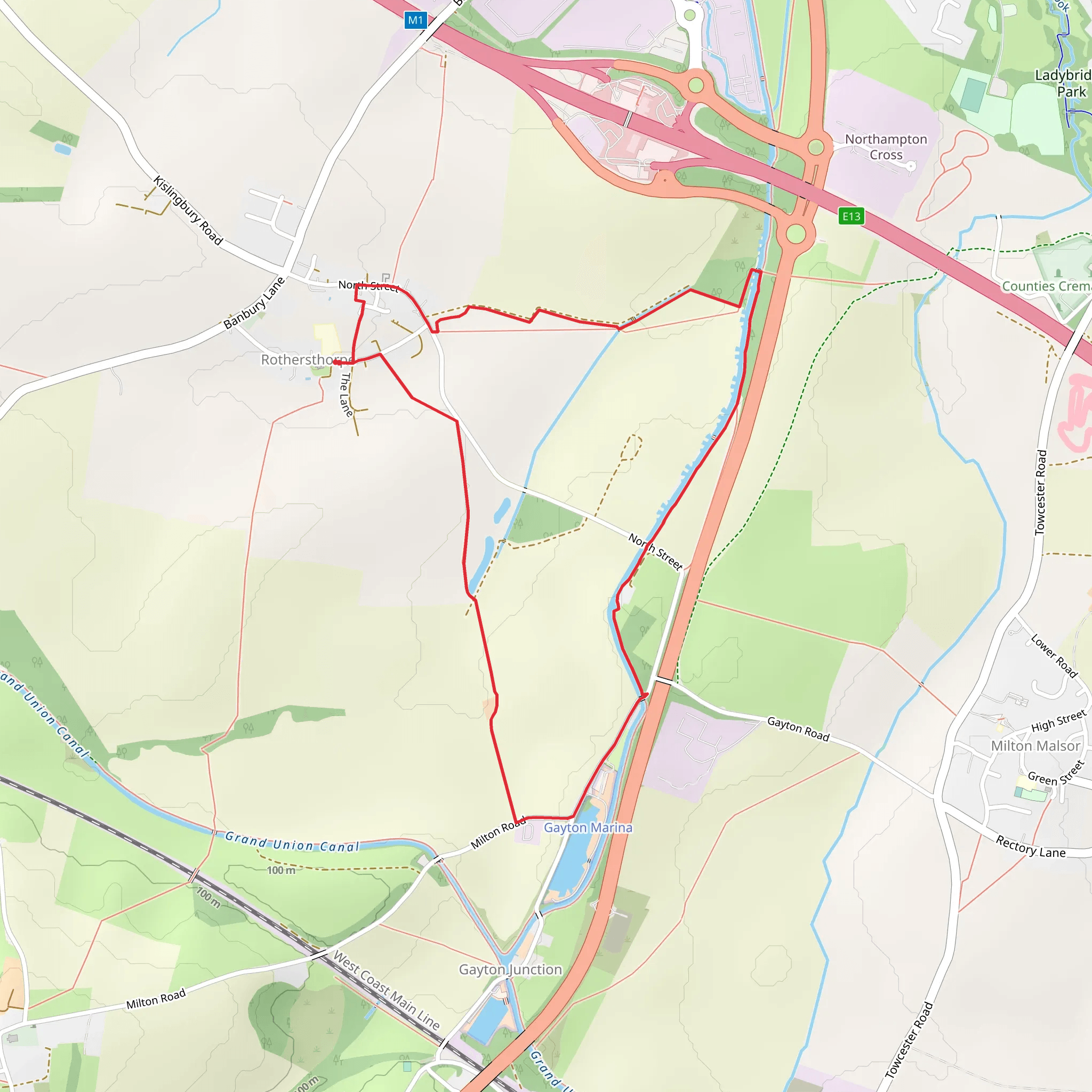 Grand Union Canal and Rothersthorpe Loop mobile static map
