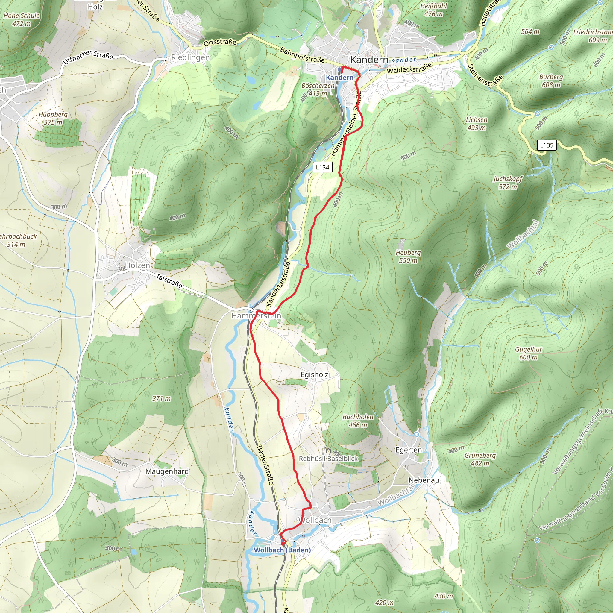 Wollbach to Kandern Walk mobile static map