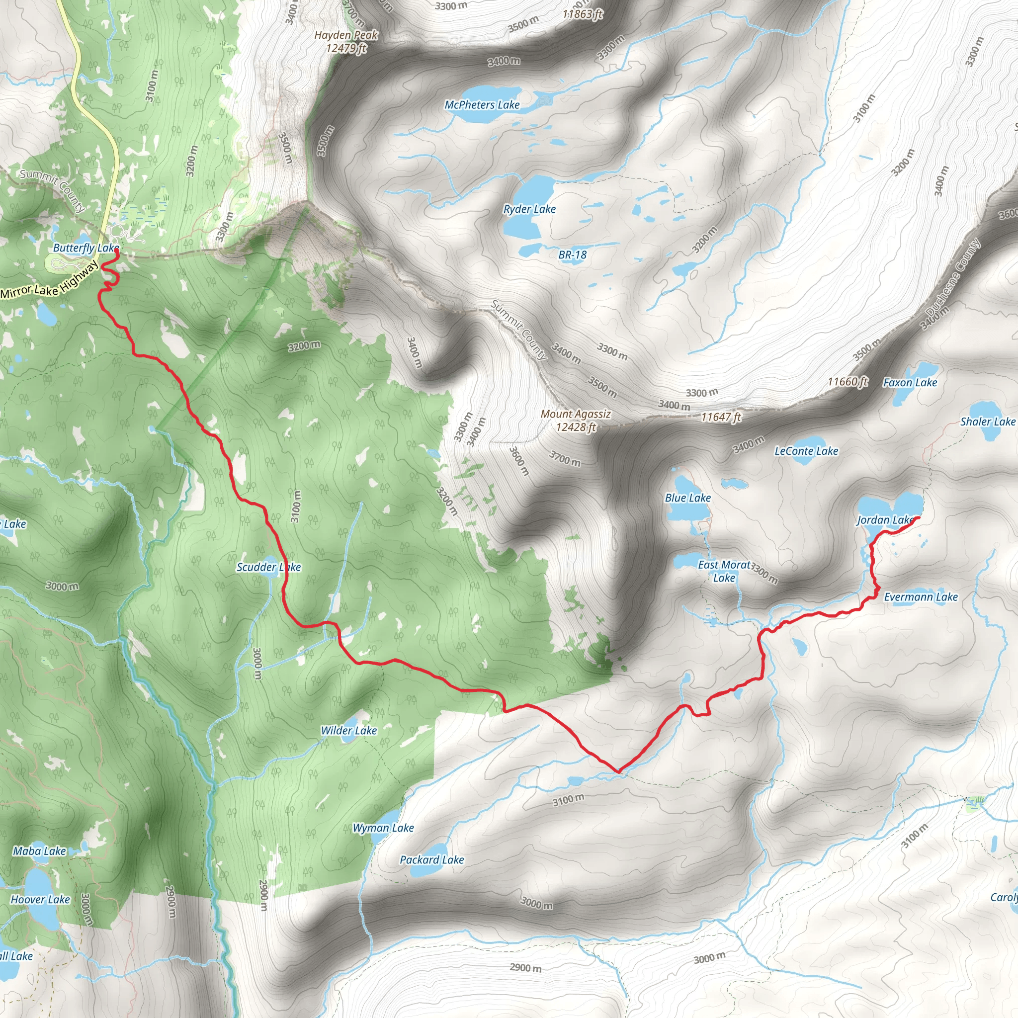 Jordan Lake via Highline Trail mobile static map