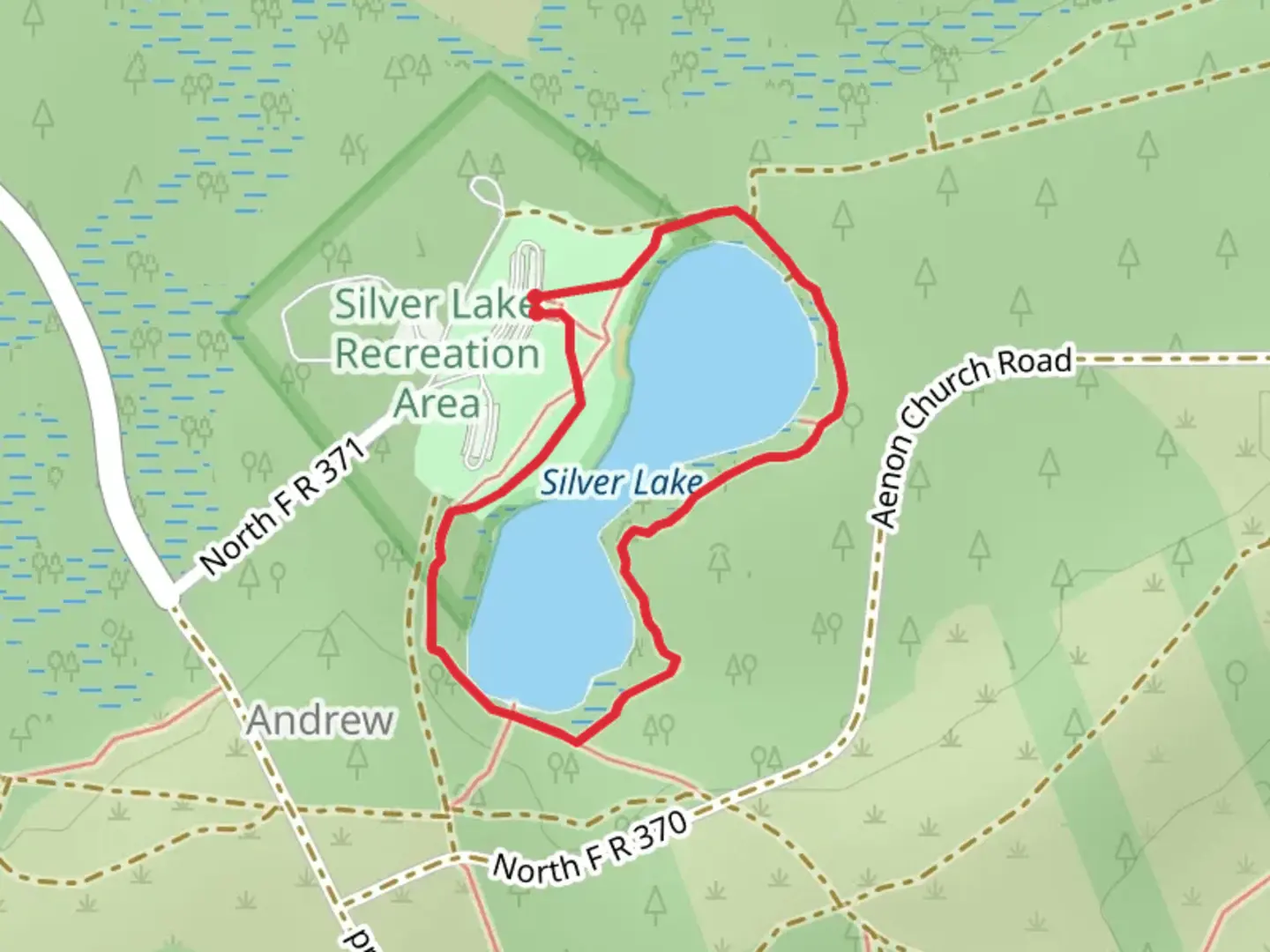 An image depicting the trail Silver Lake Loop and its surrounding area.