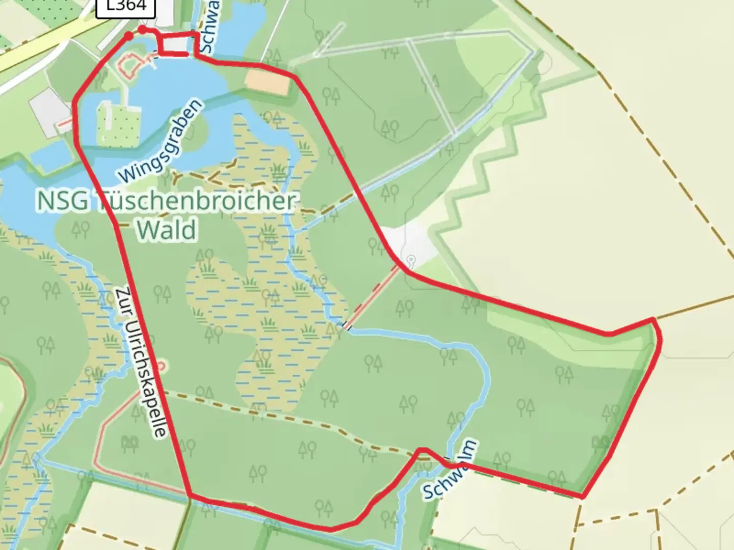 An image depicting the trail Schanzerhof Waldhaus and Zur Ulrichskapelle Loop and its surrounding area.