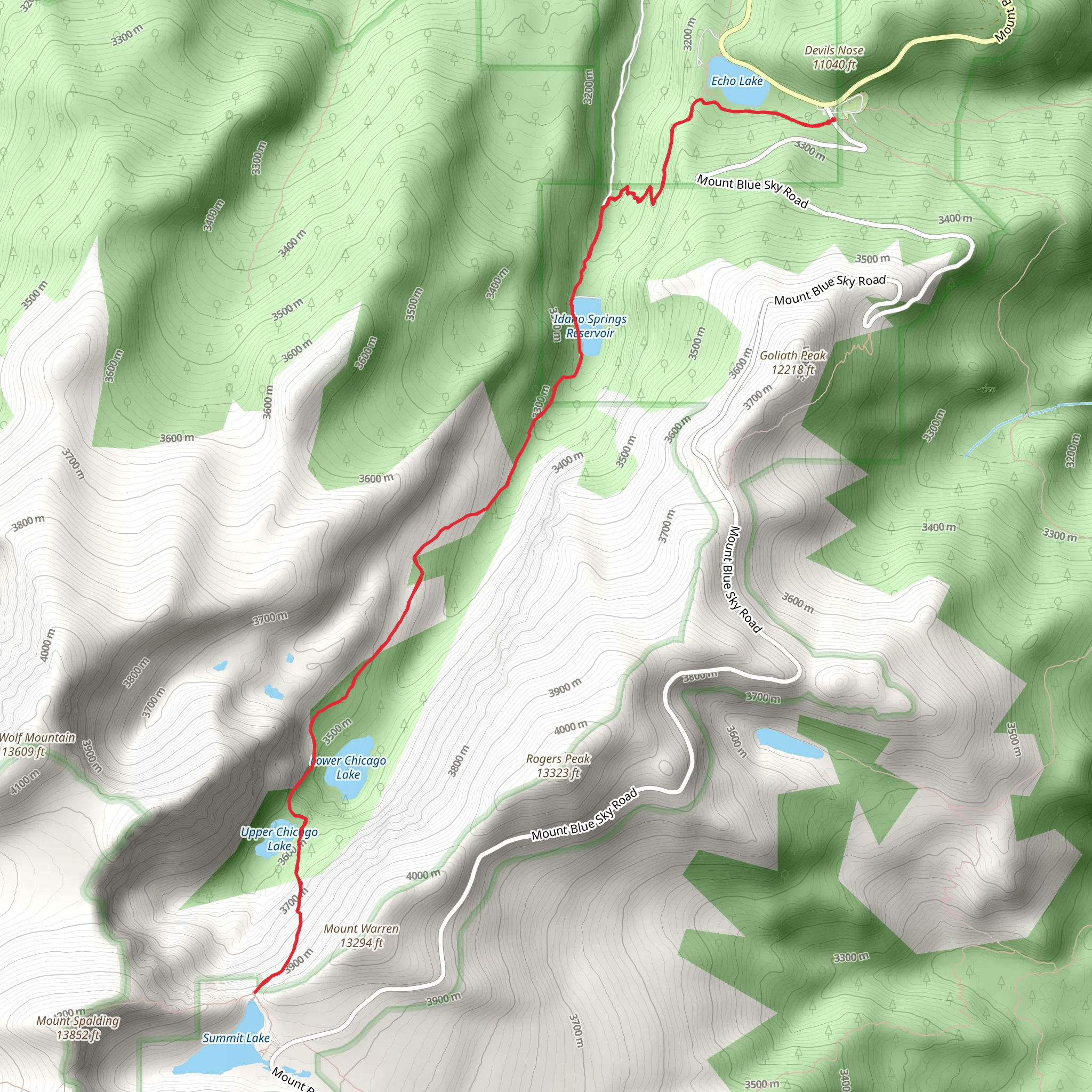 Chicago Lakes, Summit Lake and Echo Lake Trail mobile static map