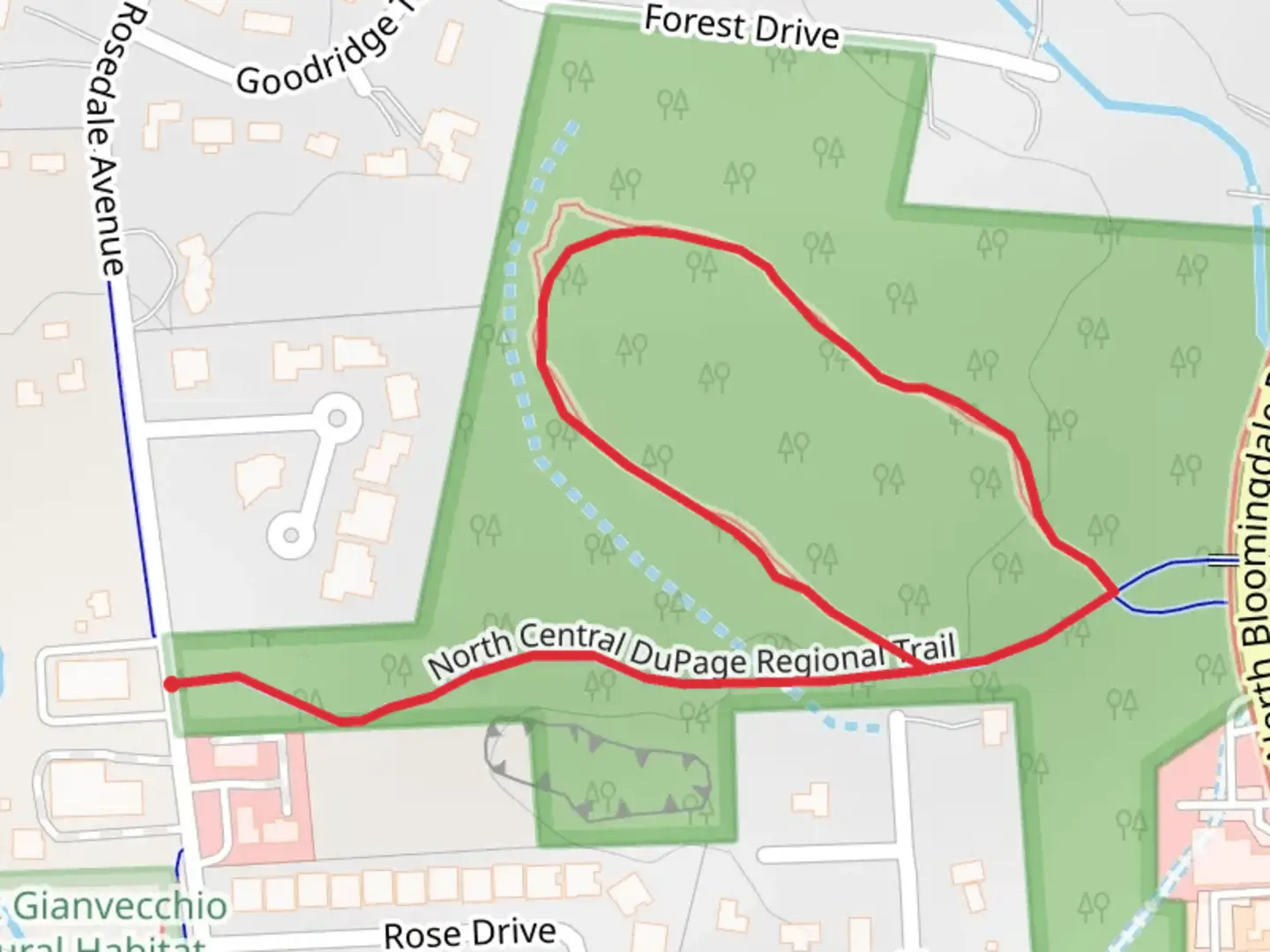 An image depicting the trail North Central DuPage Regional Loop Trail and its surrounding area.