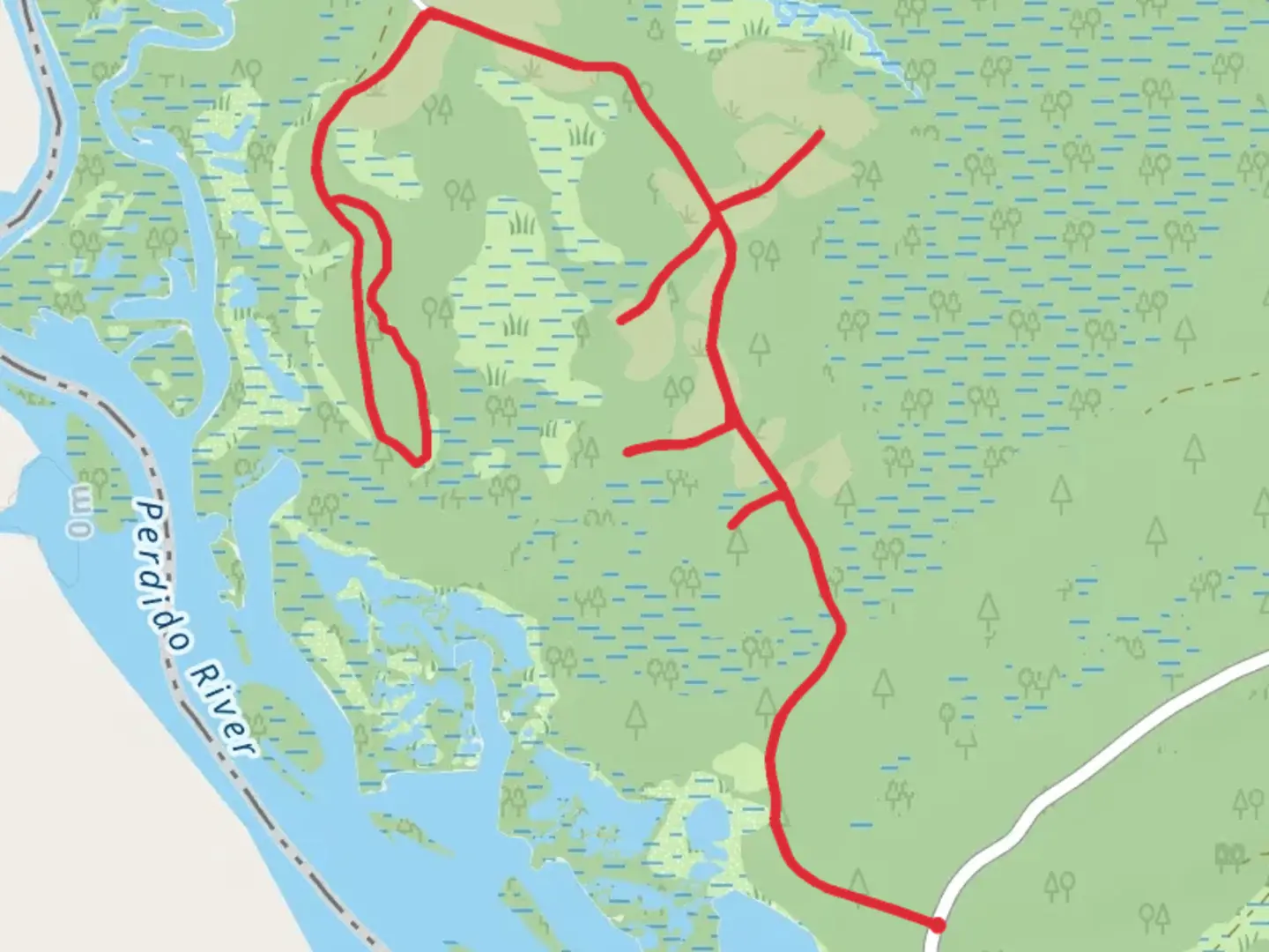 An image depicting the trail Perdido River and its surrounding area.