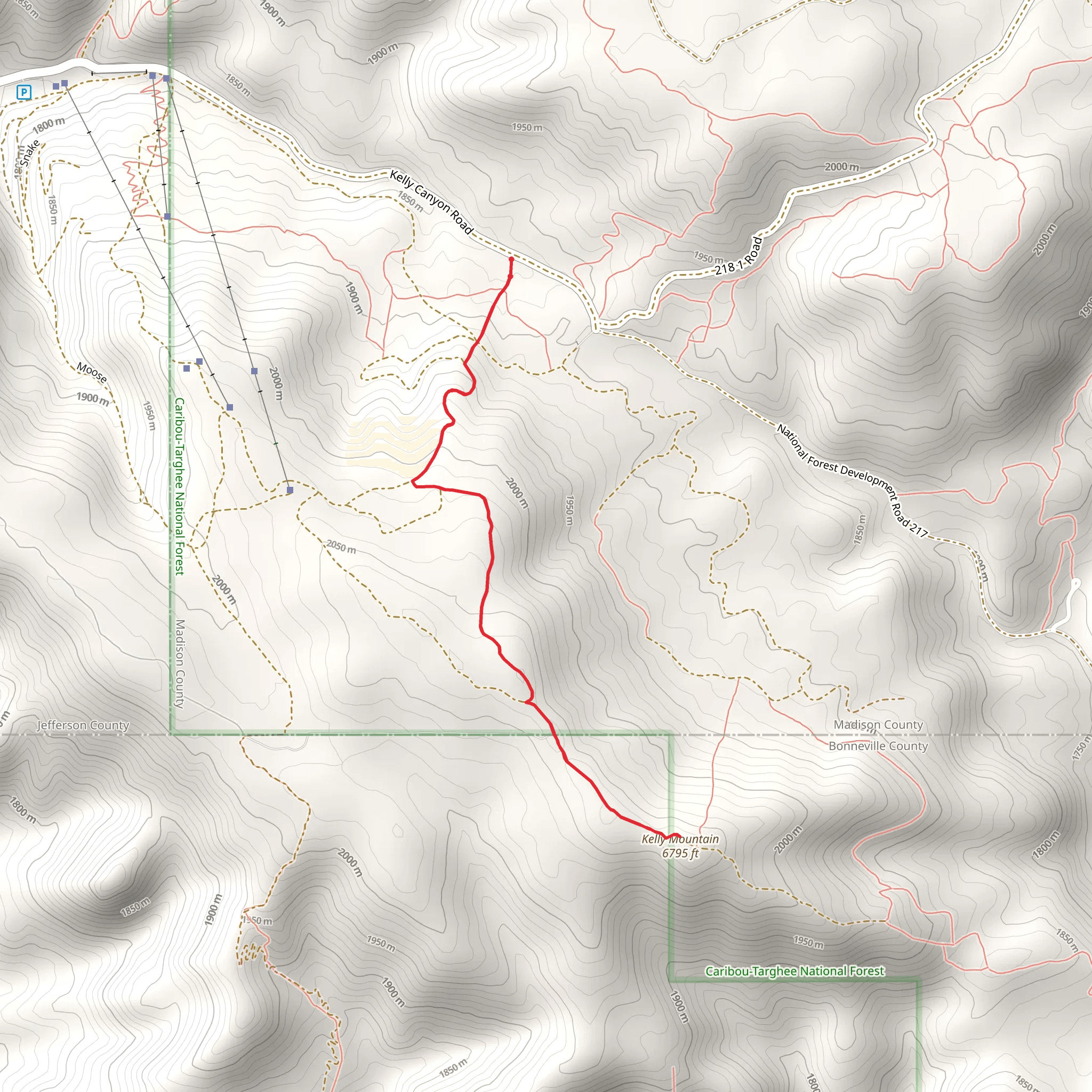 Kelly Mountain via Slinky Ridge mobile static map