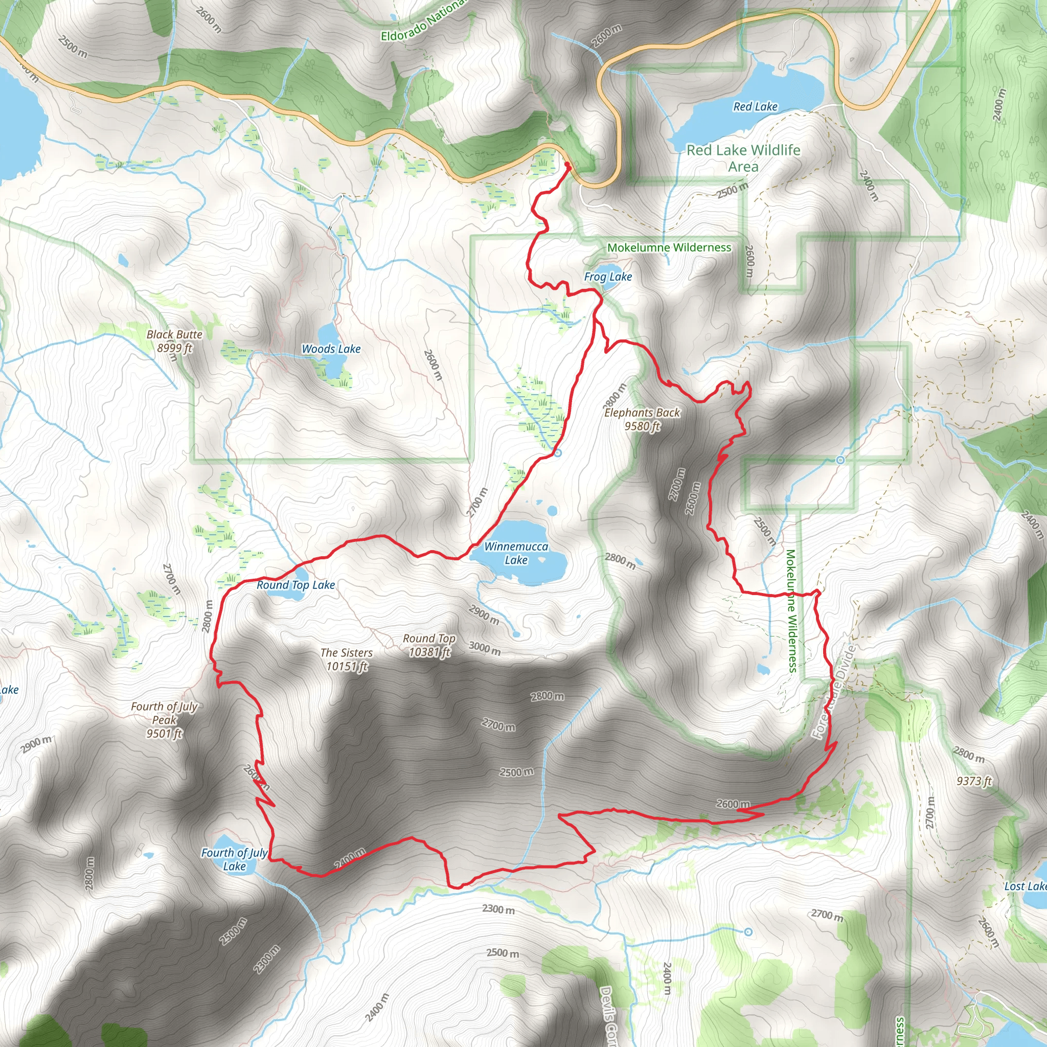 Winnemucca Lake, Round Top Lake and Pacific Crest Loop Trail mobile static map