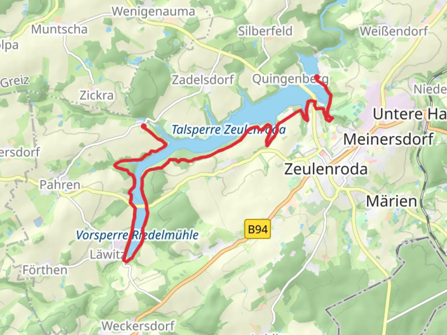 An image depicting the trail Talsperre Zeulenroda Shore Walk - Zeulenroda and its surrounding area.