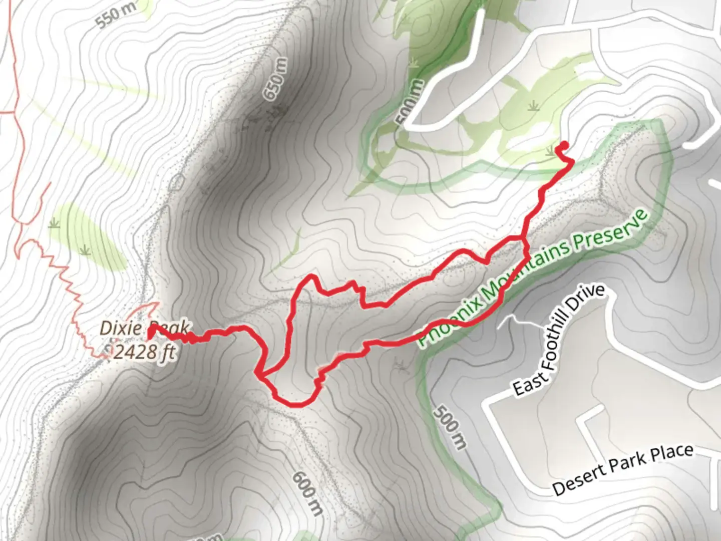An image depicting the trail Dixie Peak Loop from East White Drive and its surrounding area.