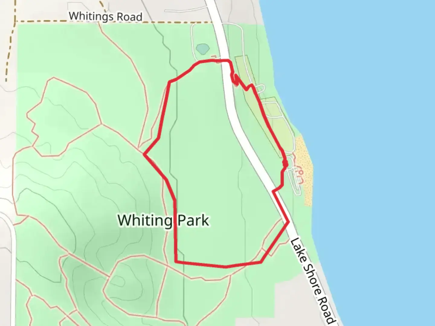 An image depicting the trail Whiting Park Loop - North and its surrounding area.